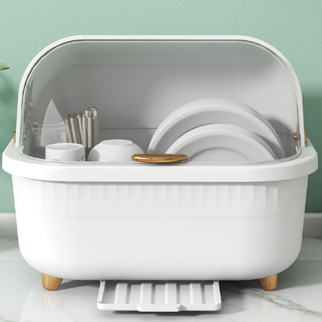 Dish Drying Box Multifunctional Space Saving Dish Drainer with Lid Cover for Kitchen Accessories White M