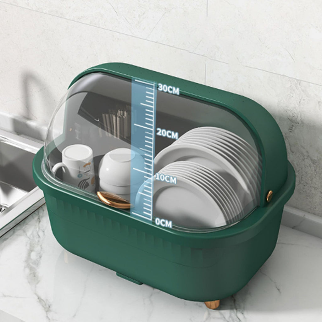 Dish Drying Box Multifunctional Space Saving Dish Drainer with Lid Cover for Kitchen Accessories Green M
