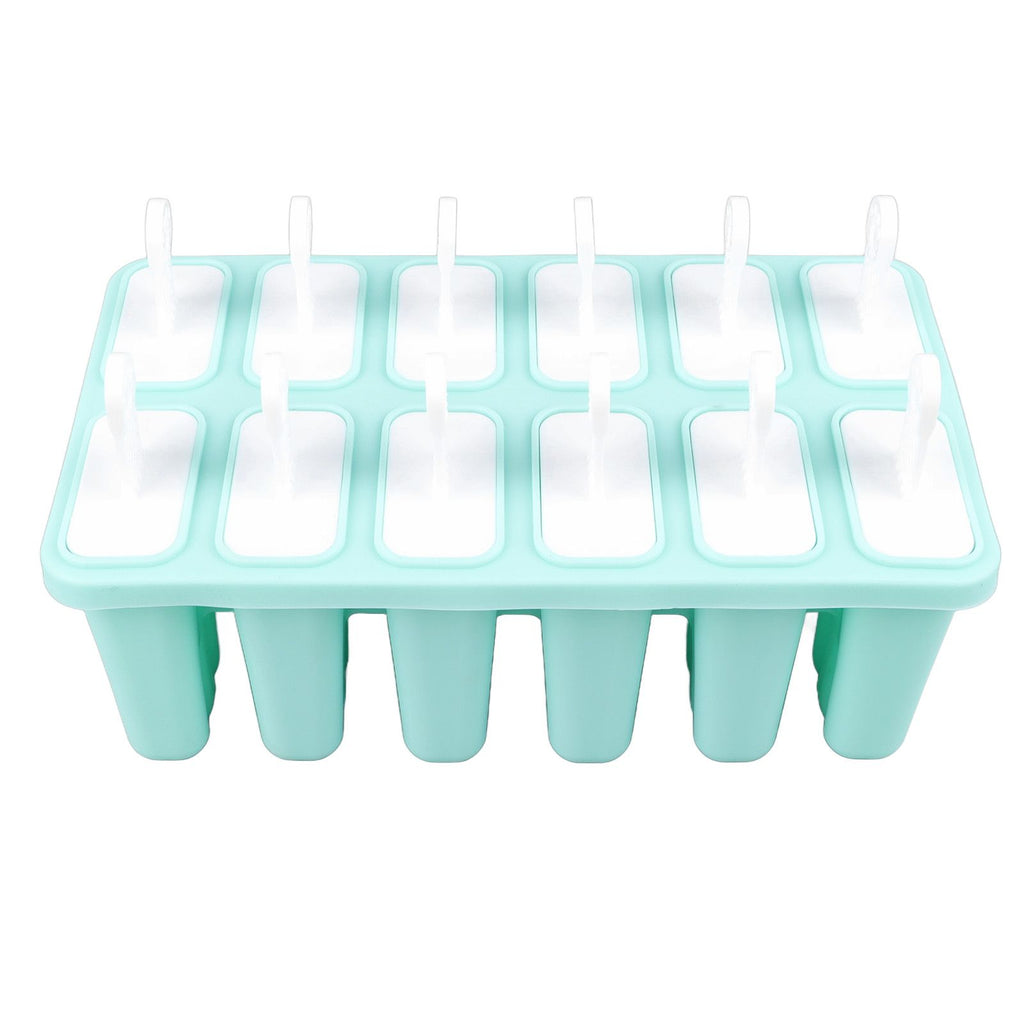 12 Cavity Ice Cream Mould with Stick Easy Release Green Reusable Silicone Ice Pop Moulds for Ice Cream