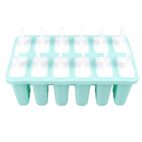 12 Cavity Ice Cream Mould with Stick Easy Release Green Reusable Silicone Ice Pop Moulds for Ice Cream