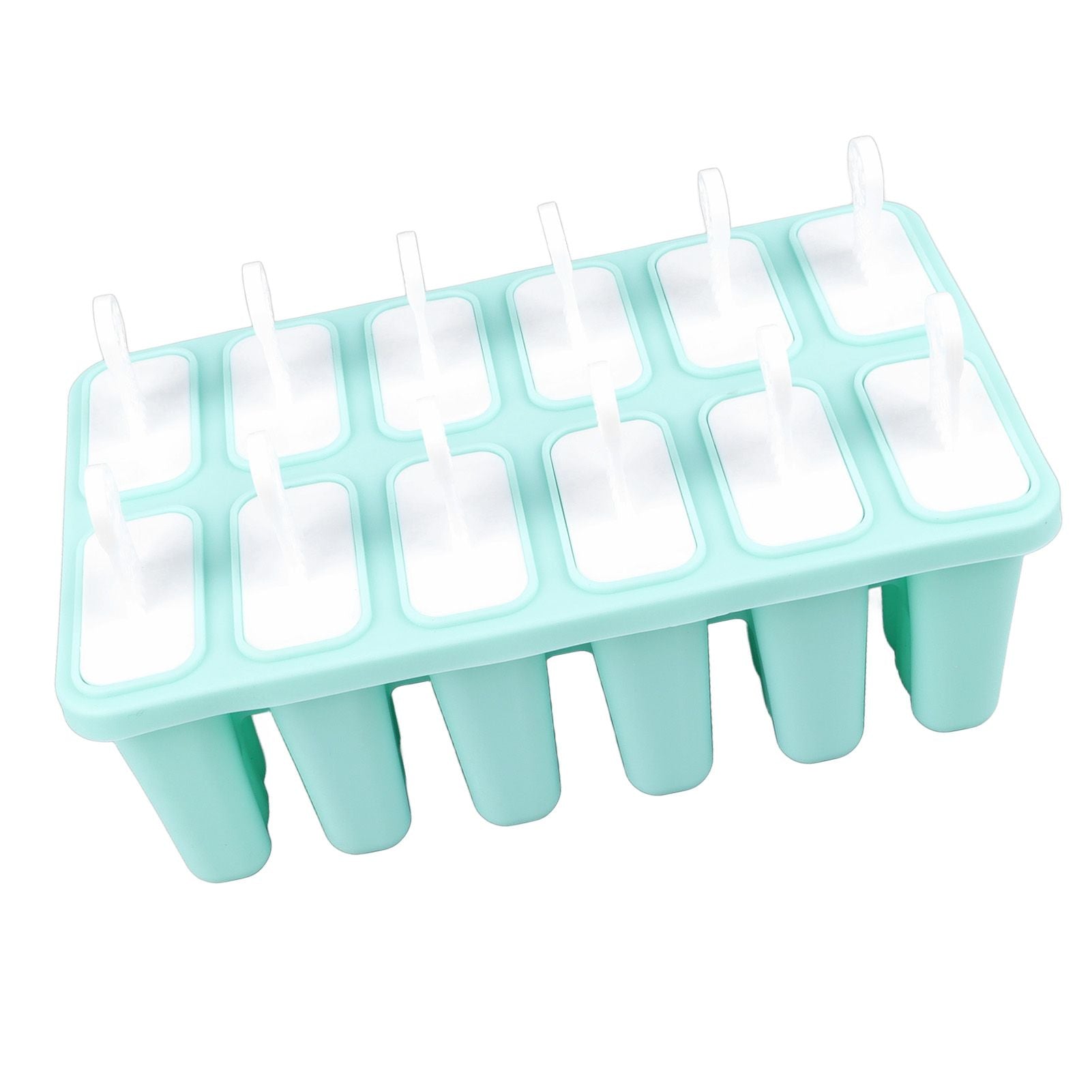 12 Cavity Ice Cream Mould with Stick Easy Release Green Reusable Silicone Ice Pop Moulds for Ice Cream