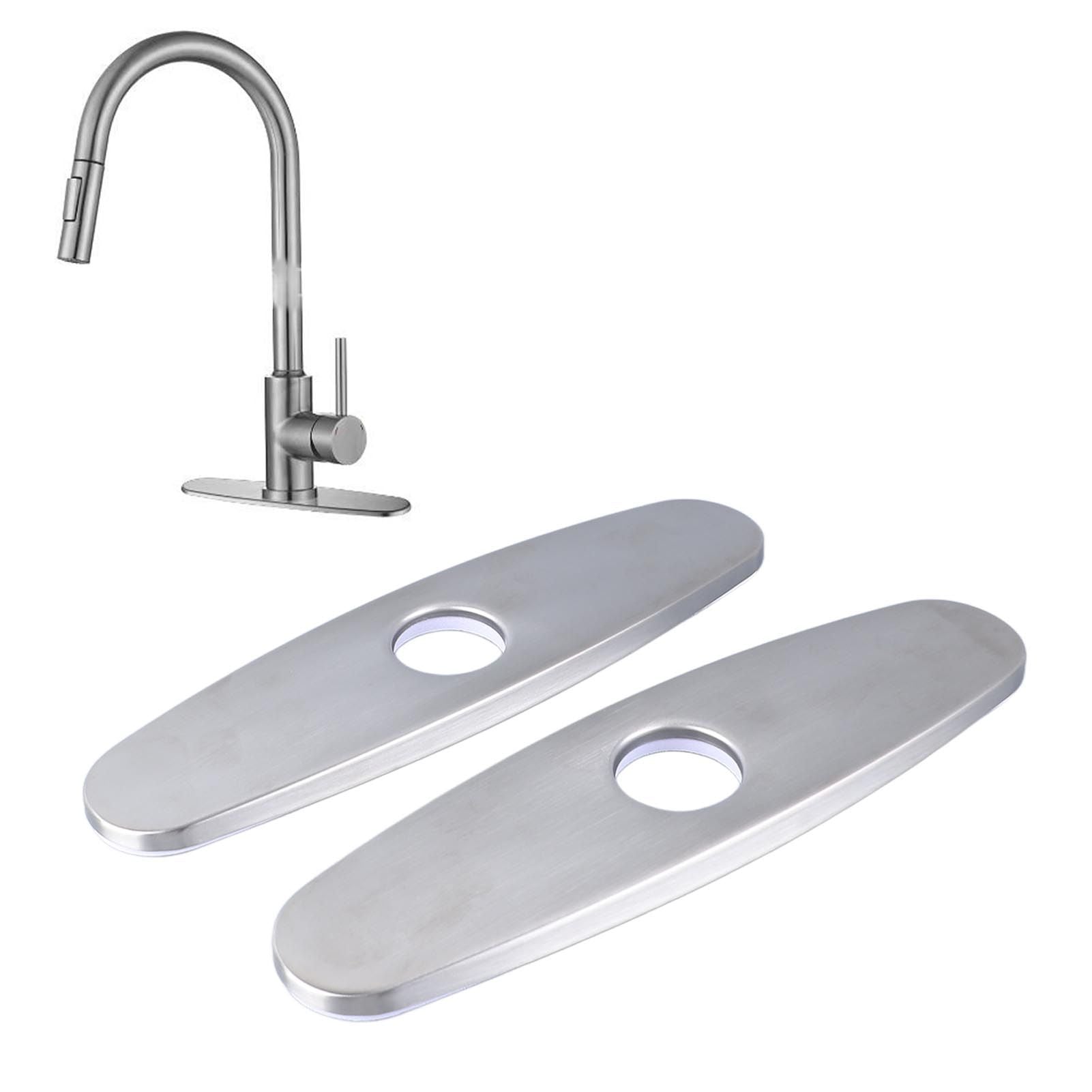 2PCS Hole Cover Deck Plate Pull Down Faucet Plate Stainless Steel Easy Maintenance Anti Leakage for Kitchen Sink