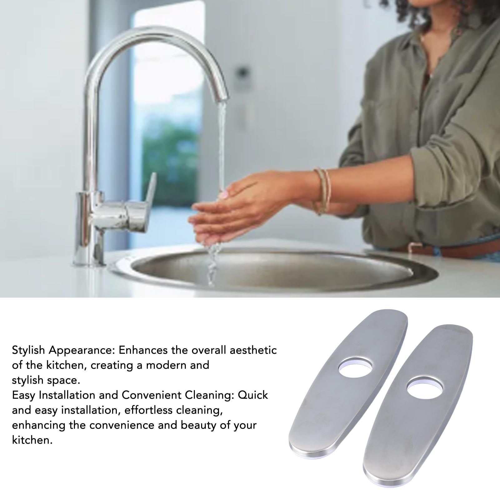 2PCS Hole Cover Deck Plate Pull Down Faucet Plate Stainless Steel Easy Maintenance Anti Leakage for Kitchen Sink