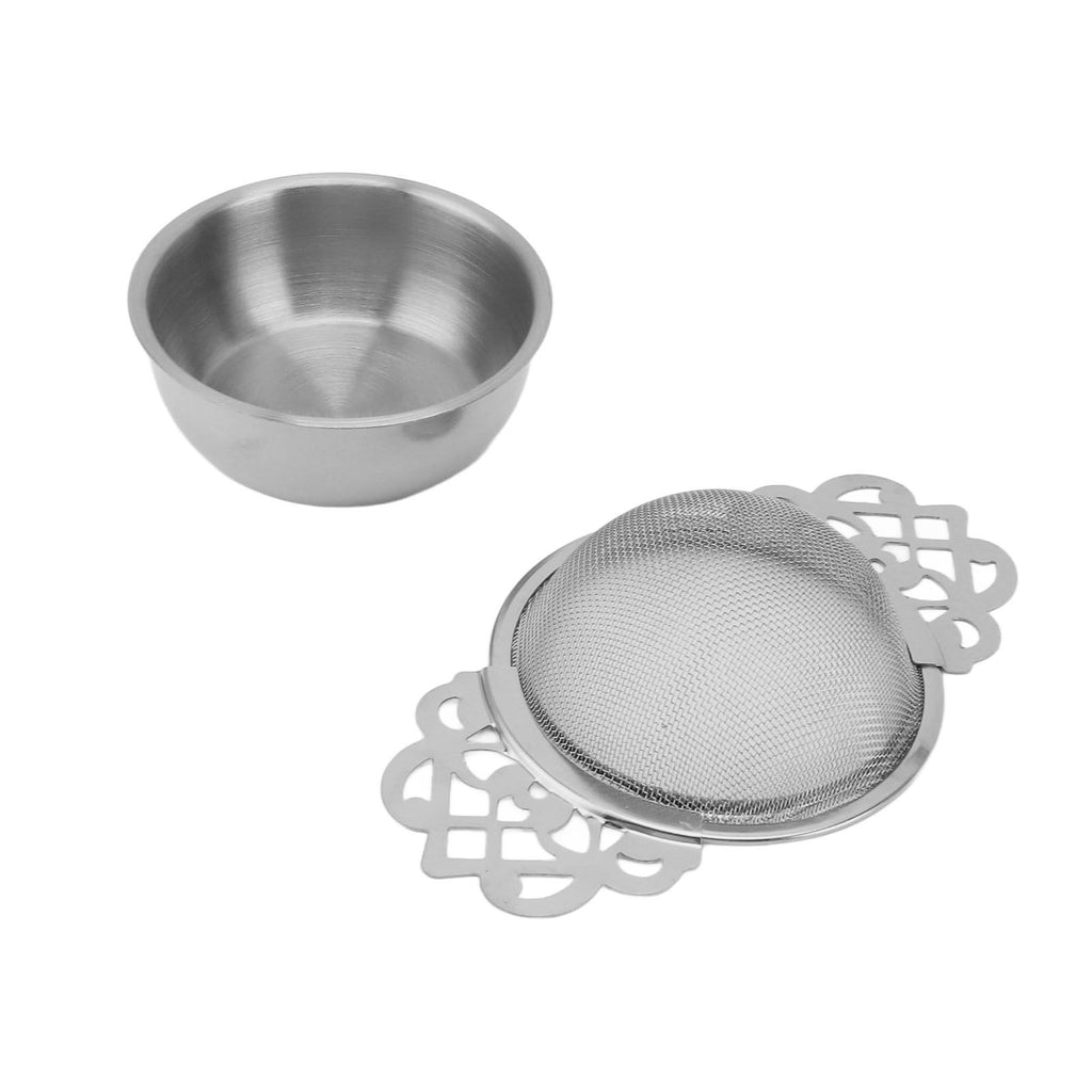 Stainless Steel Tea Strainers with Drip Bowl Double Handles Reusable Fine Mesh Tea Filters for Loose Leaf Herbal Kitchen Silver