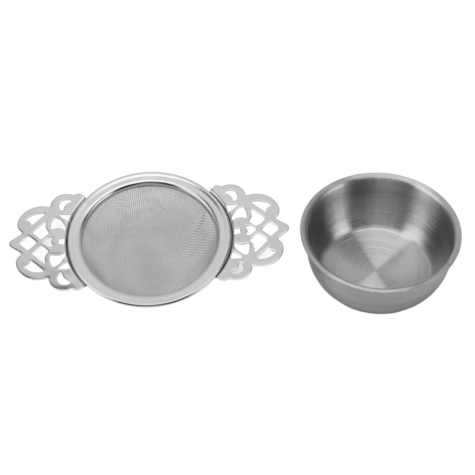 Stainless Steel Tea Strainers with Drip Bowl Double Handles Reusable Fine Mesh Tea Filters for Loose Leaf Herbal Kitchen Silver