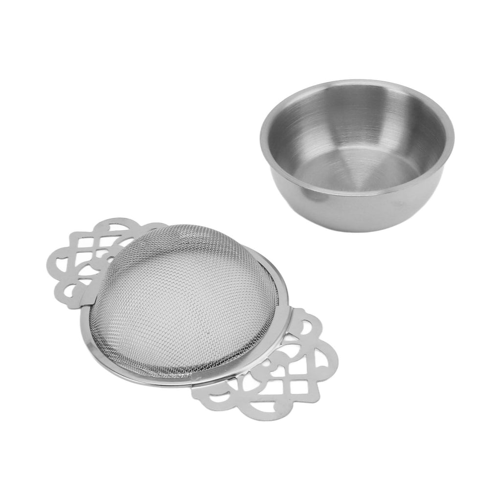 Stainless Steel Tea Strainers with Drip Bowl Double Handles Reusable Fine Mesh Tea Filters for Loose Leaf Herbal Kitchen Silver