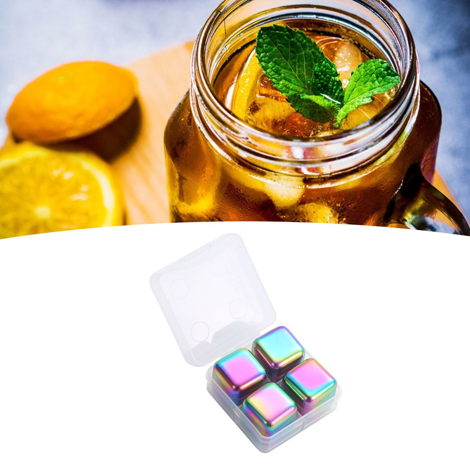 Metal Ice Cubes Stainless Steel Reusable Quick Chilling Clean Whiskey Stone with Ice Tong for Drink Beverage Colorful