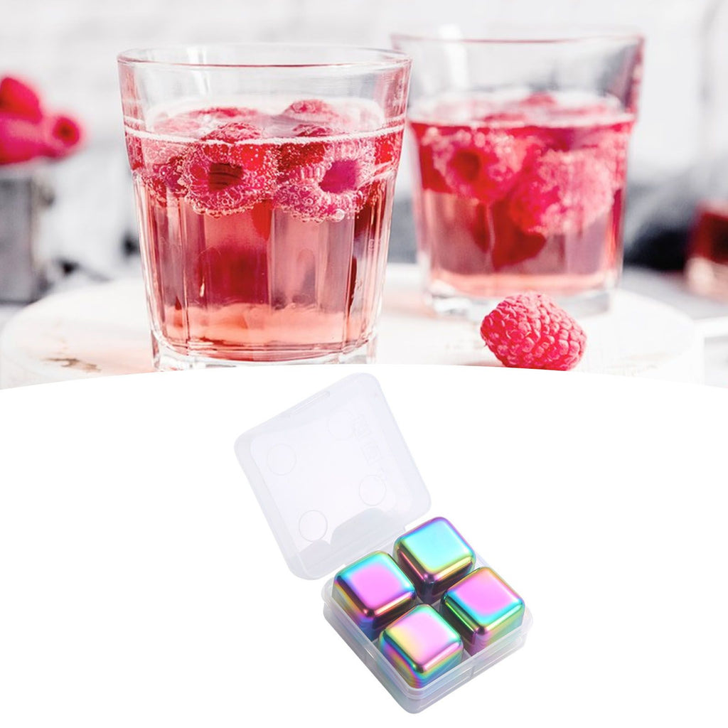 Metal Ice Cubes Stainless Steel Reusable Quick Chilling Clean Whiskey Stone with Ice Tong for Drink Beverage Colorful