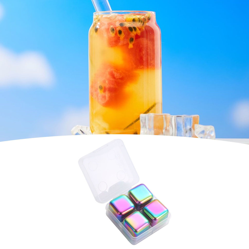 Metal Ice Cubes Stainless Steel Reusable Quick Chilling Clean Whiskey Stone with Ice Tong for Drink Beverage Colorful