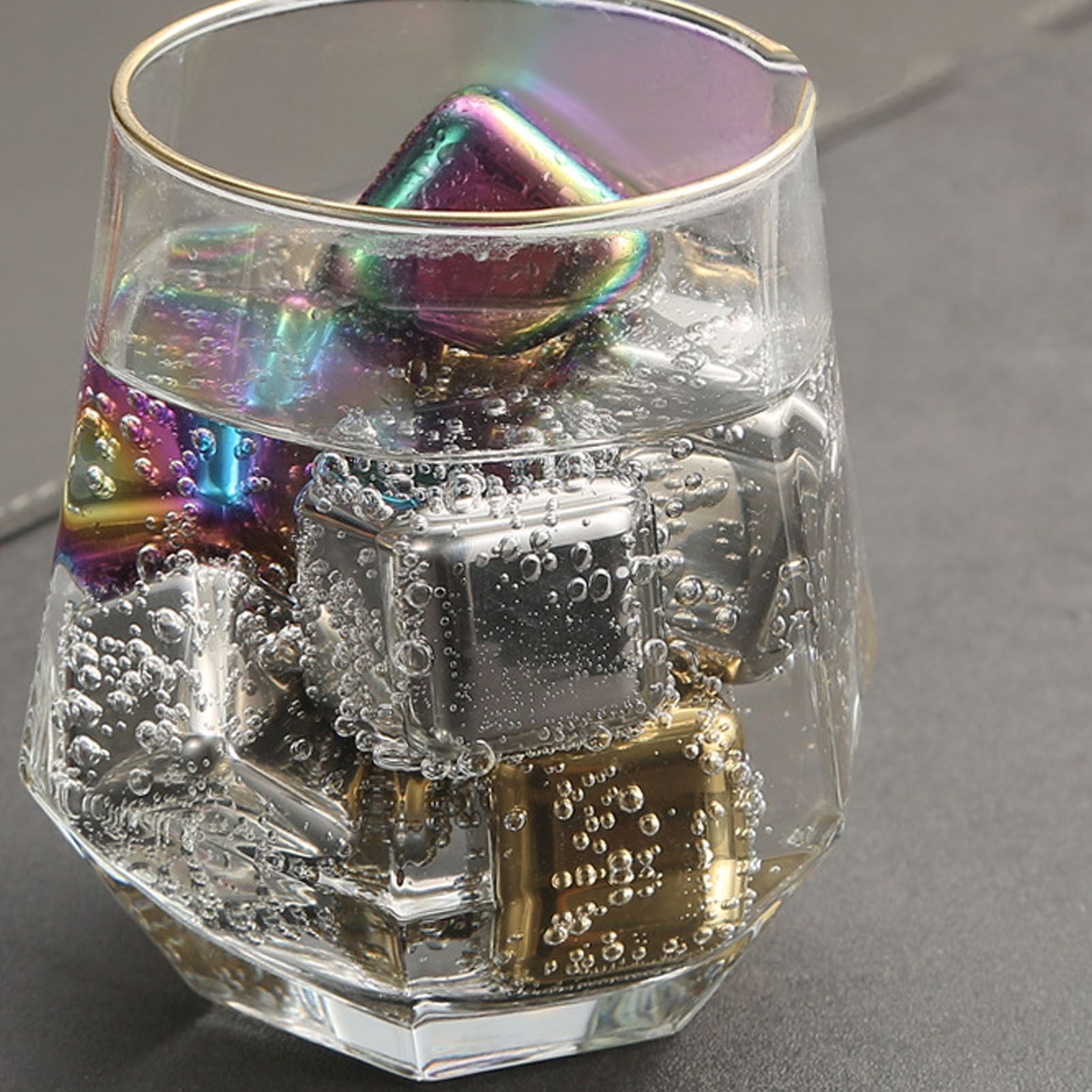 Metal Ice Cubes Stainless Steel Reusable Quick Chilling Clean Whiskey Stone with Ice Tong for Drink Beverage Colorful