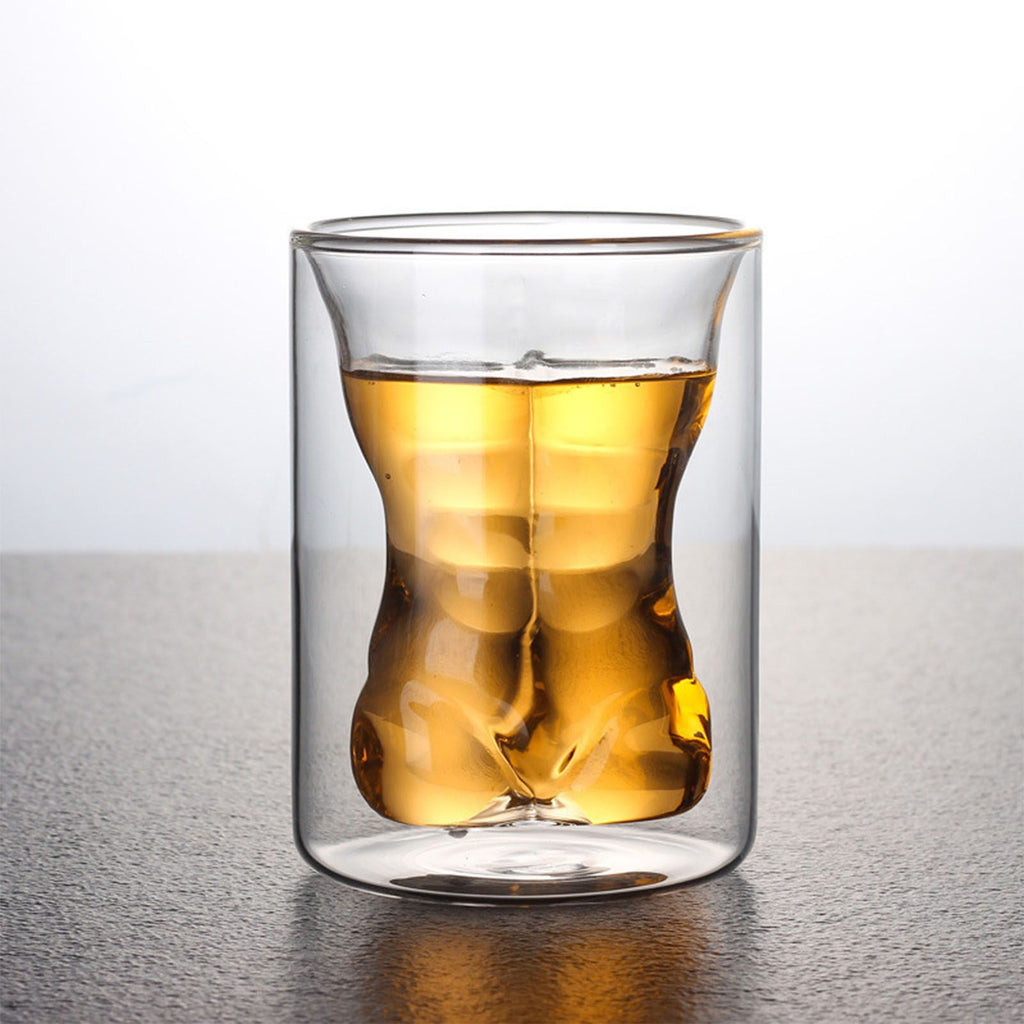 Body Shape Glass Cup Double Layer Beer Whisky Drinking Shot Glass for Party Gathering Bar Man Body Shaped