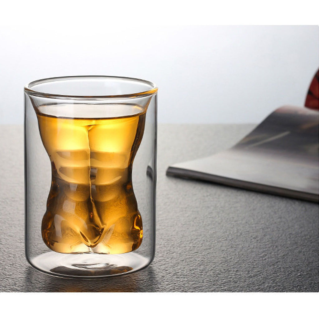 Body Shape Glass Cup Double Layer Beer Whisky Drinking Shot Glass for Party Gathering Bar Man Body Shaped