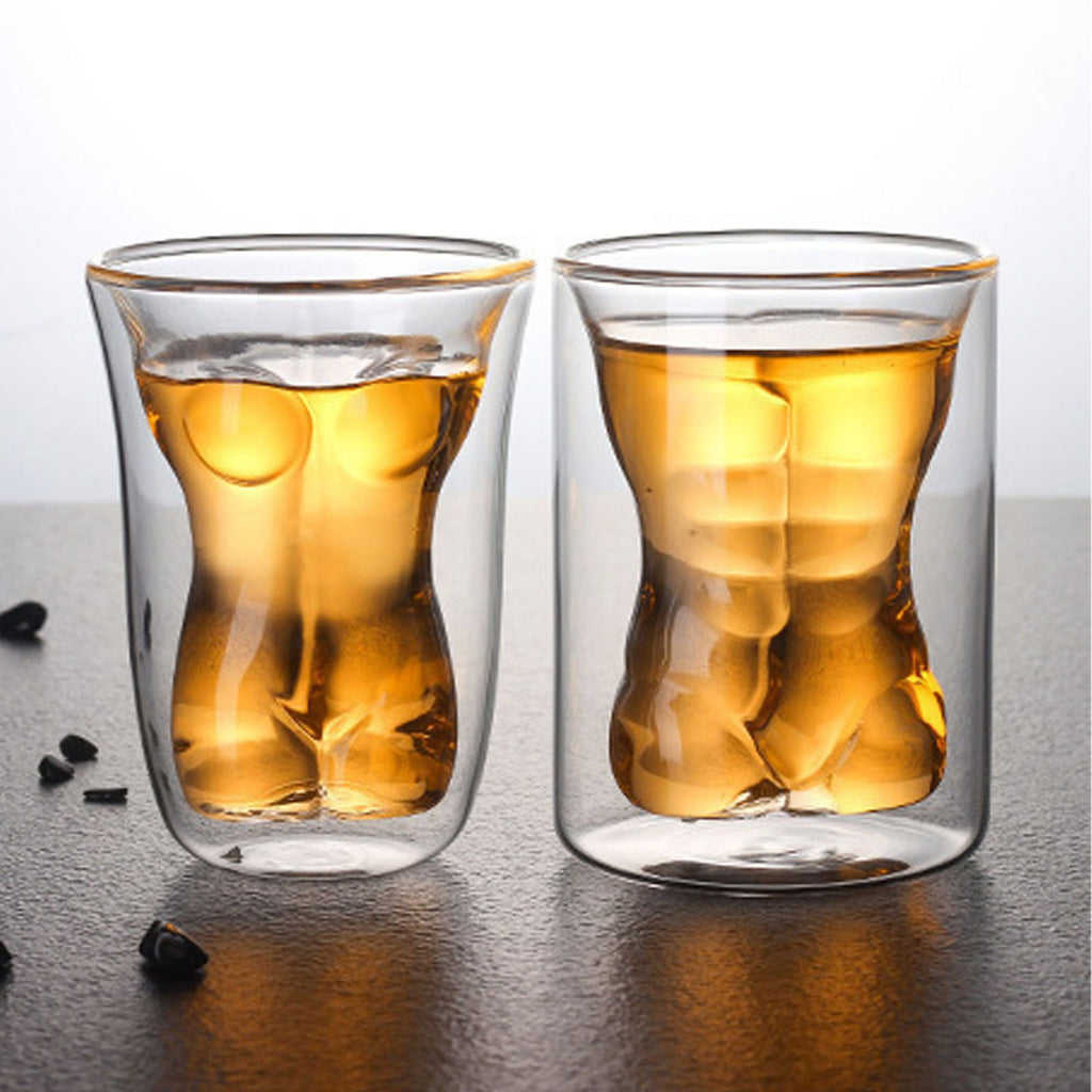 Body Shape Glass Cup Double Layer Beer Whisky Drinking Shot Glass for Party Gathering Bar Man Body Shaped