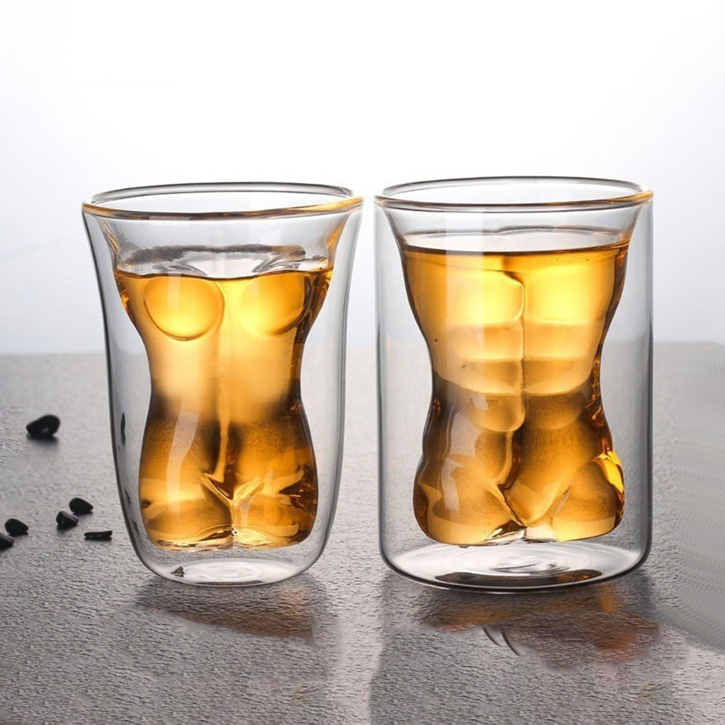 Body Shape Glass Cup Double Layer Beer Whisky Drinking Shot Glass for Party Gathering Bar Woman Body Shaped