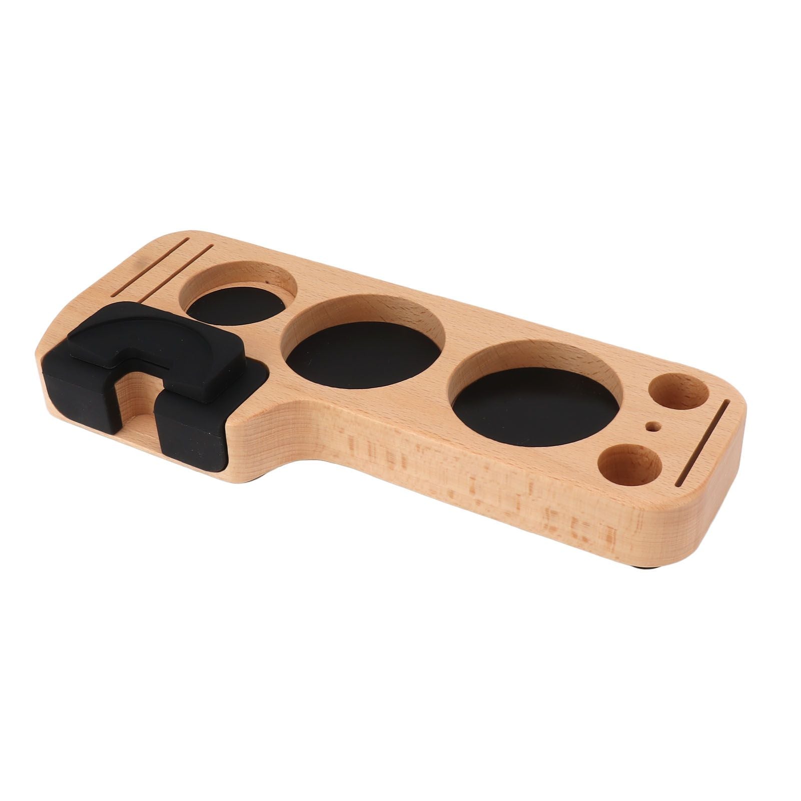 Coffee Tamping Station Beech Comfortable Grip Coffee Filter Tamper Holder with Pads for Coffee Making 58mm/2.3in