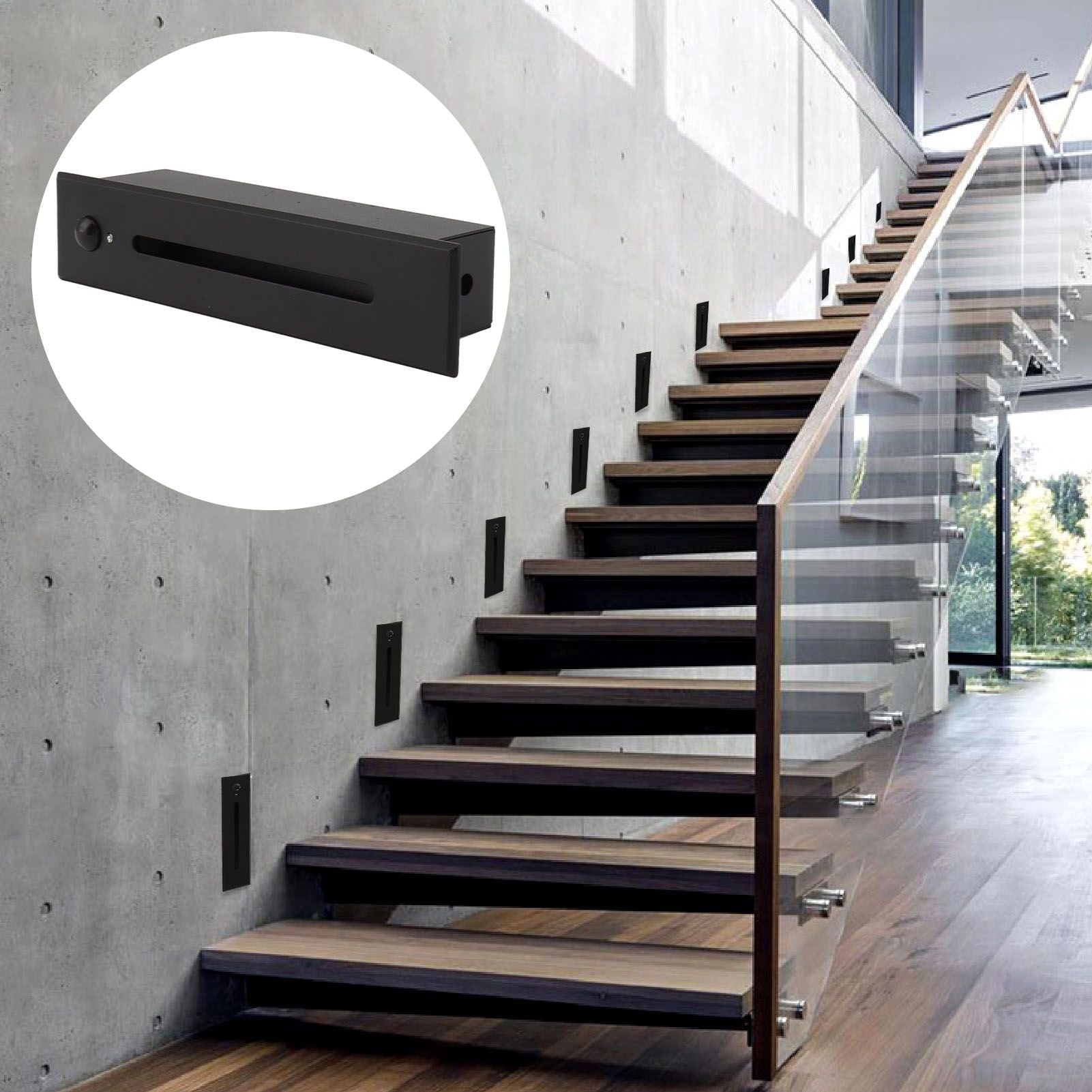 LED Stair Light 4000K Motion Sensor Step Light IP65 Waterproof Embedded Corner Wall Lamp for Indoor Outdoor Deck Hallway Patio 110 to 240V Black