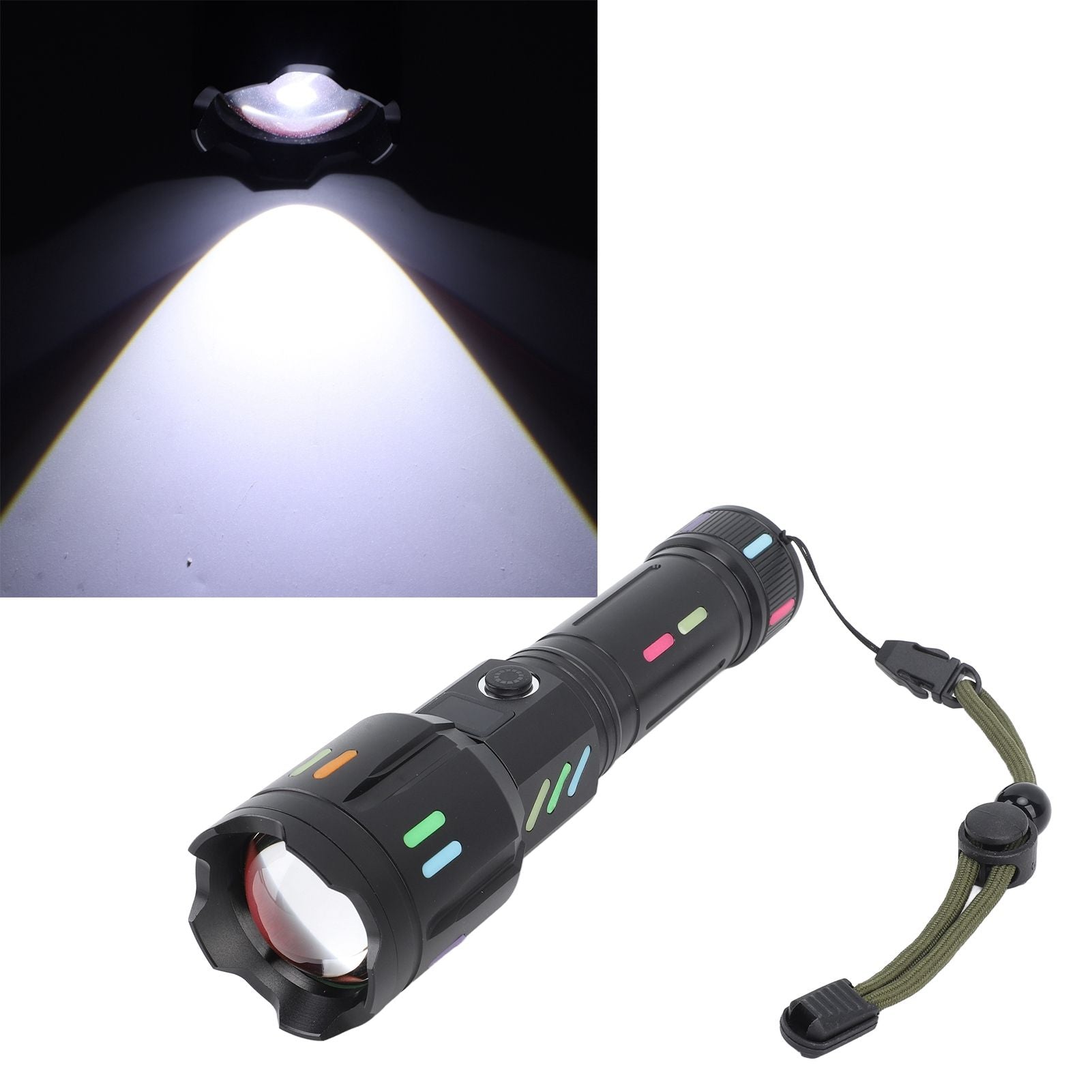 LED Flashlights High Powered Zoomable Handheld Torch Outdoor White Laser Long Range Flashlight with Battery Level Display