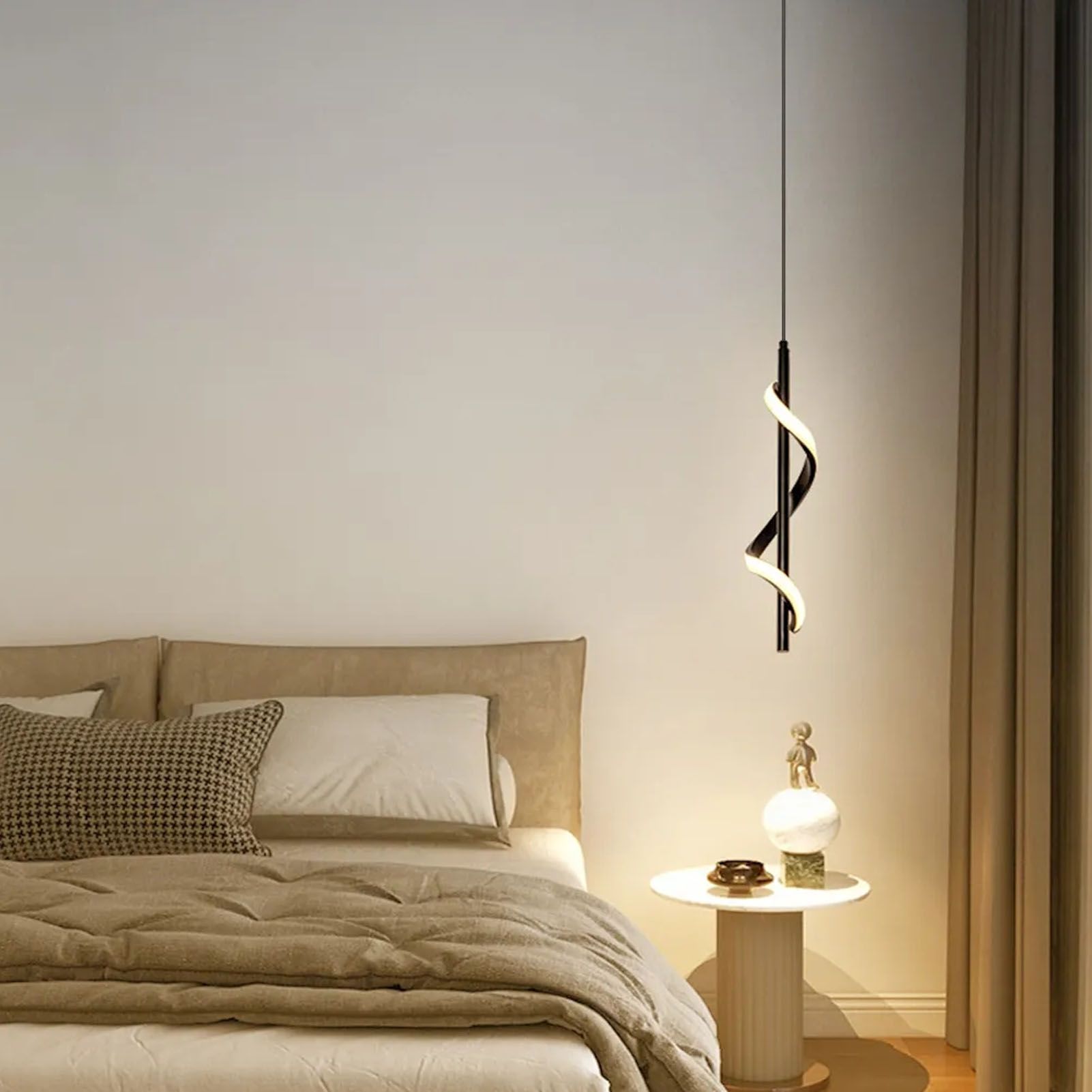 Spiral LED Pendant Light Black Glareless Bright Eyes Protection LED Hanging Lamp for Living Room Cafe Family 85‑265V Warm Light
