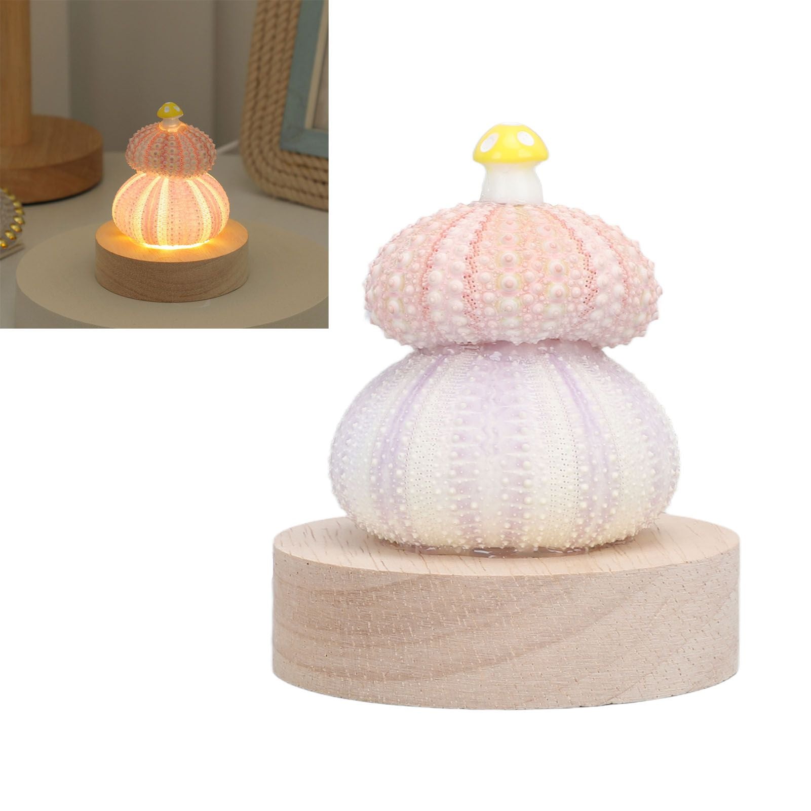 LED Night Lamp Warm White USB Plug In Natural Shell Body Cute Mushroom Decor Bedside Night Light