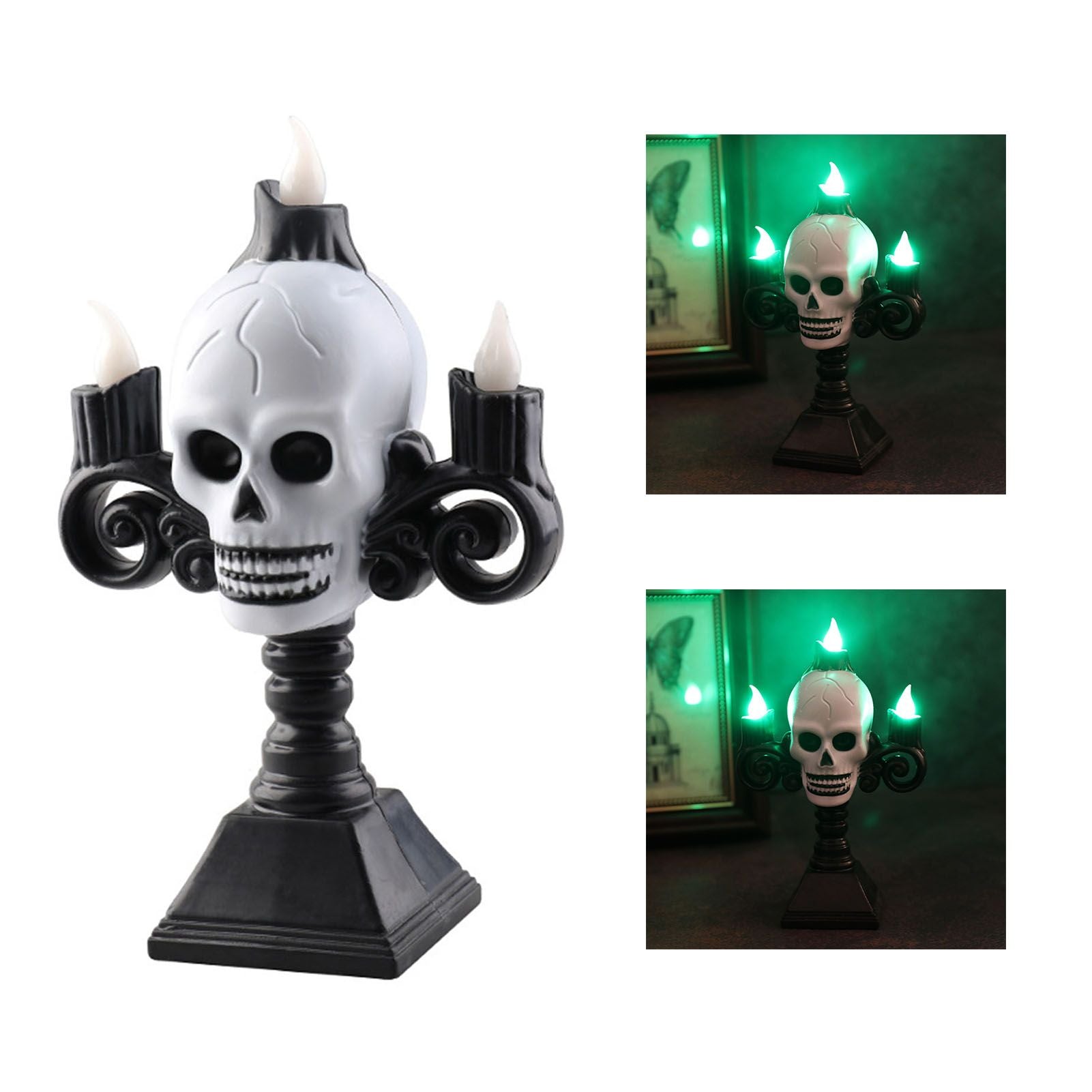 Skull Head LED Candle Light Lightweight Retro Spooky Green Light Plastic Skull Flameless Candle Lights for Party