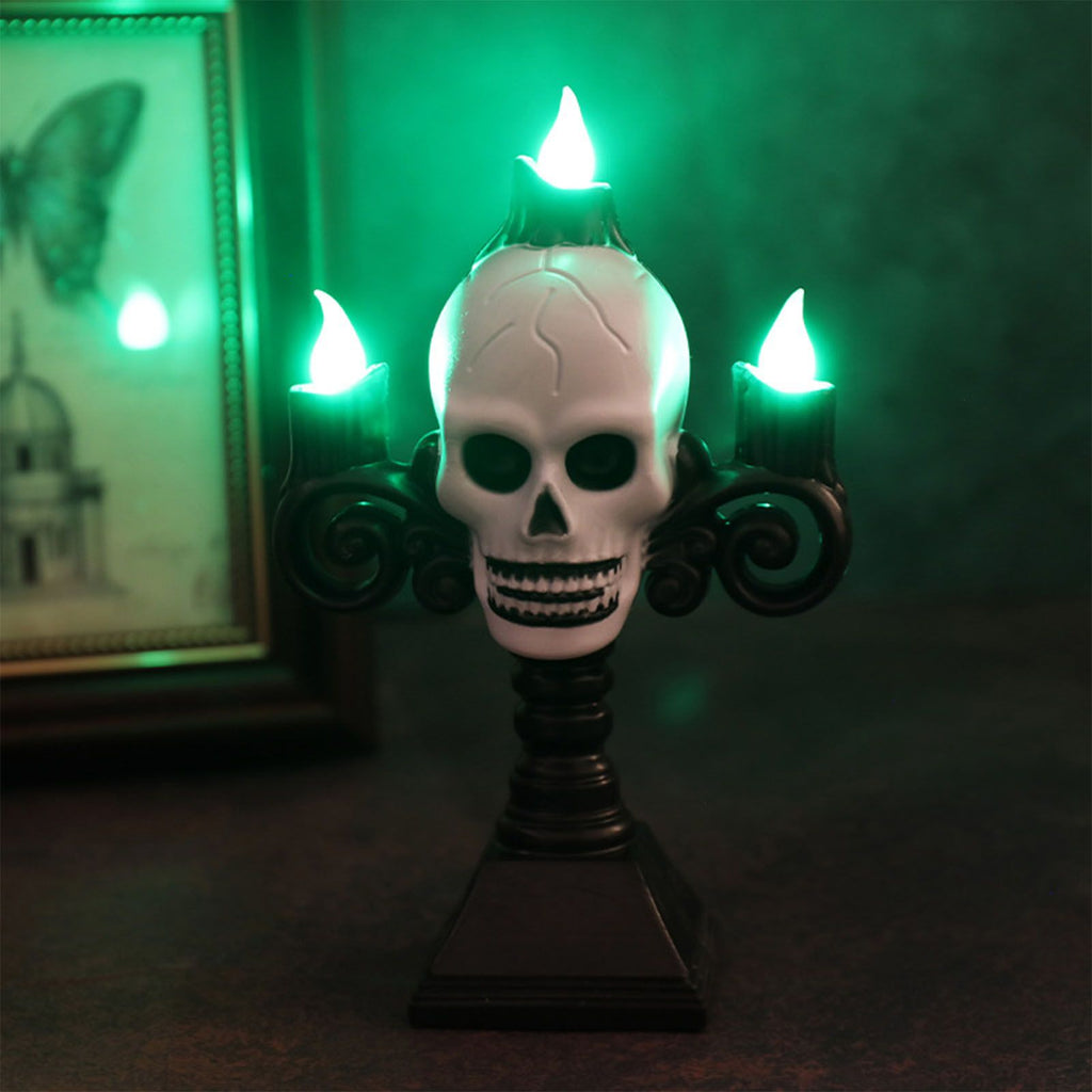 Skull Head LED Candle Light Lightweight Retro Spooky Green Light Plastic Skull Flameless Candle Lights for Party