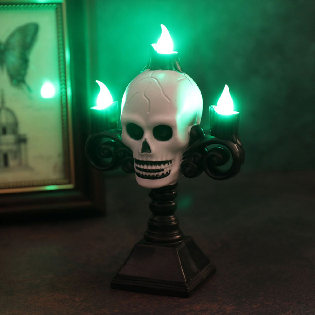 Skull Head LED Candle Light Lightweight Retro Spooky Green Light Plastic Skull Flameless Candle Lights for Party