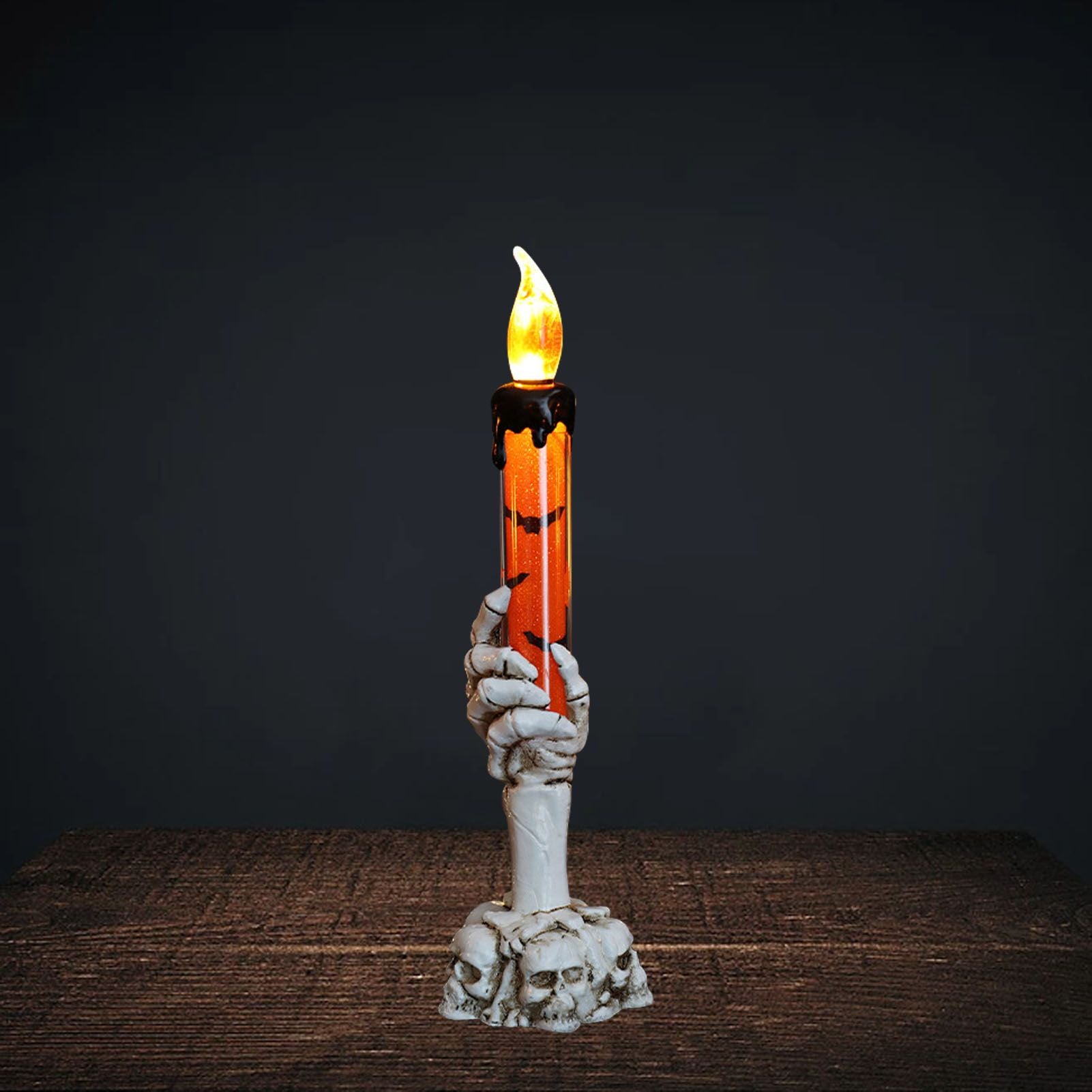 Halloween Skull Candle Holder Light Skeleton Ghost Hand Flameless Candle Lamp Party Bar Decoration Lamp Orange