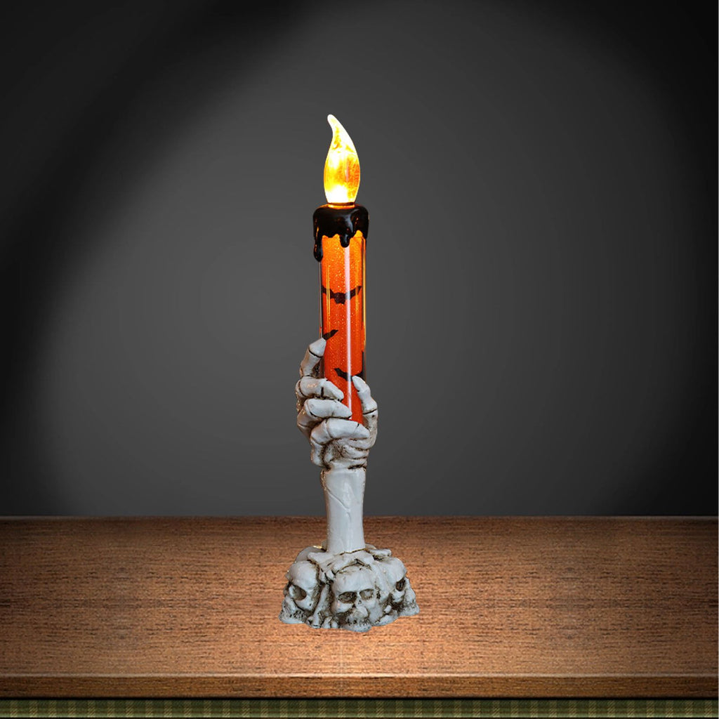 Halloween Skull Candle Holder Light Skeleton Ghost Hand Flameless Candle Lamp Party Bar Decoration Lamp Orange