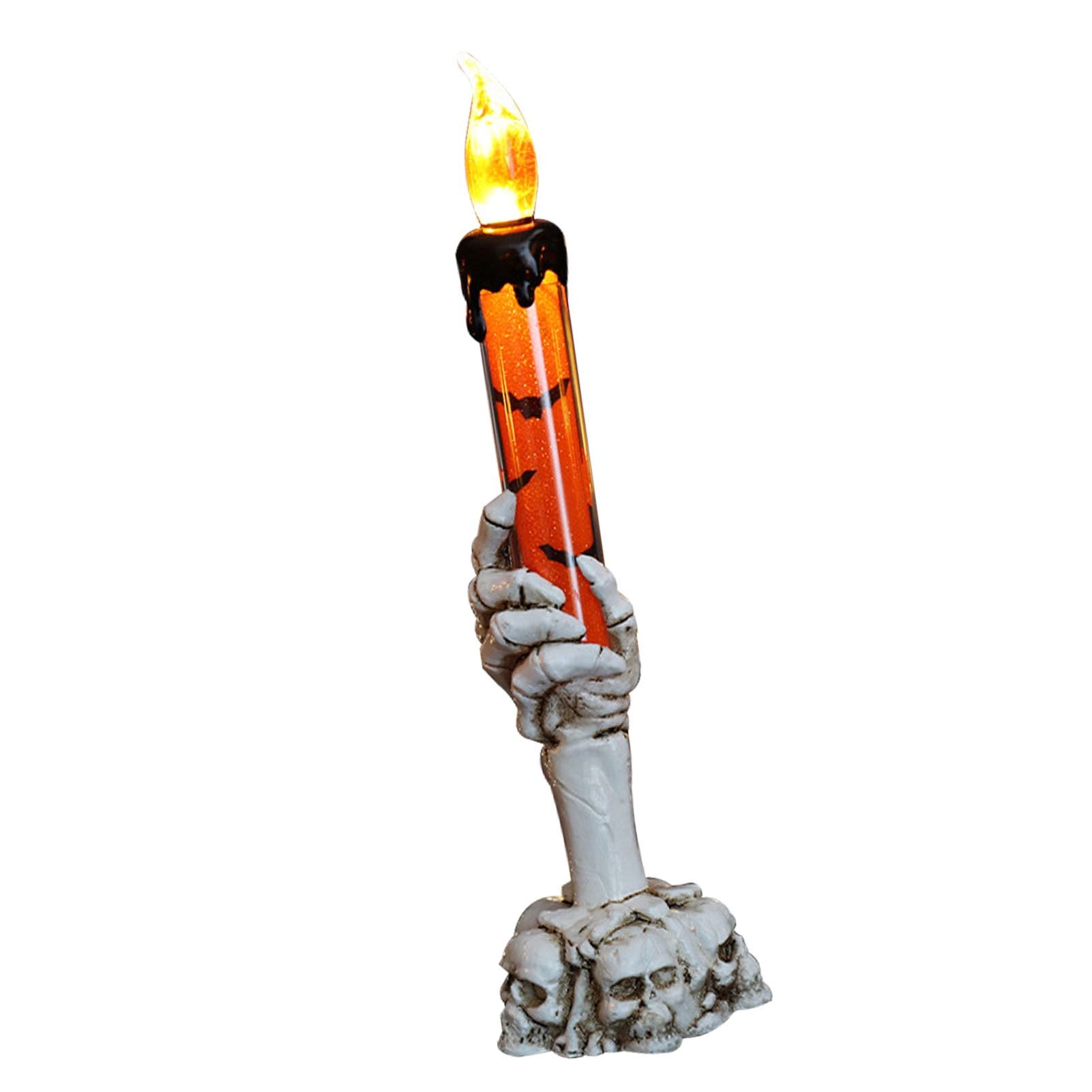 Halloween Skull Candle Holder Light Skeleton Ghost Hand Flameless Candle Lamp Party Bar Decoration Lamp Orange