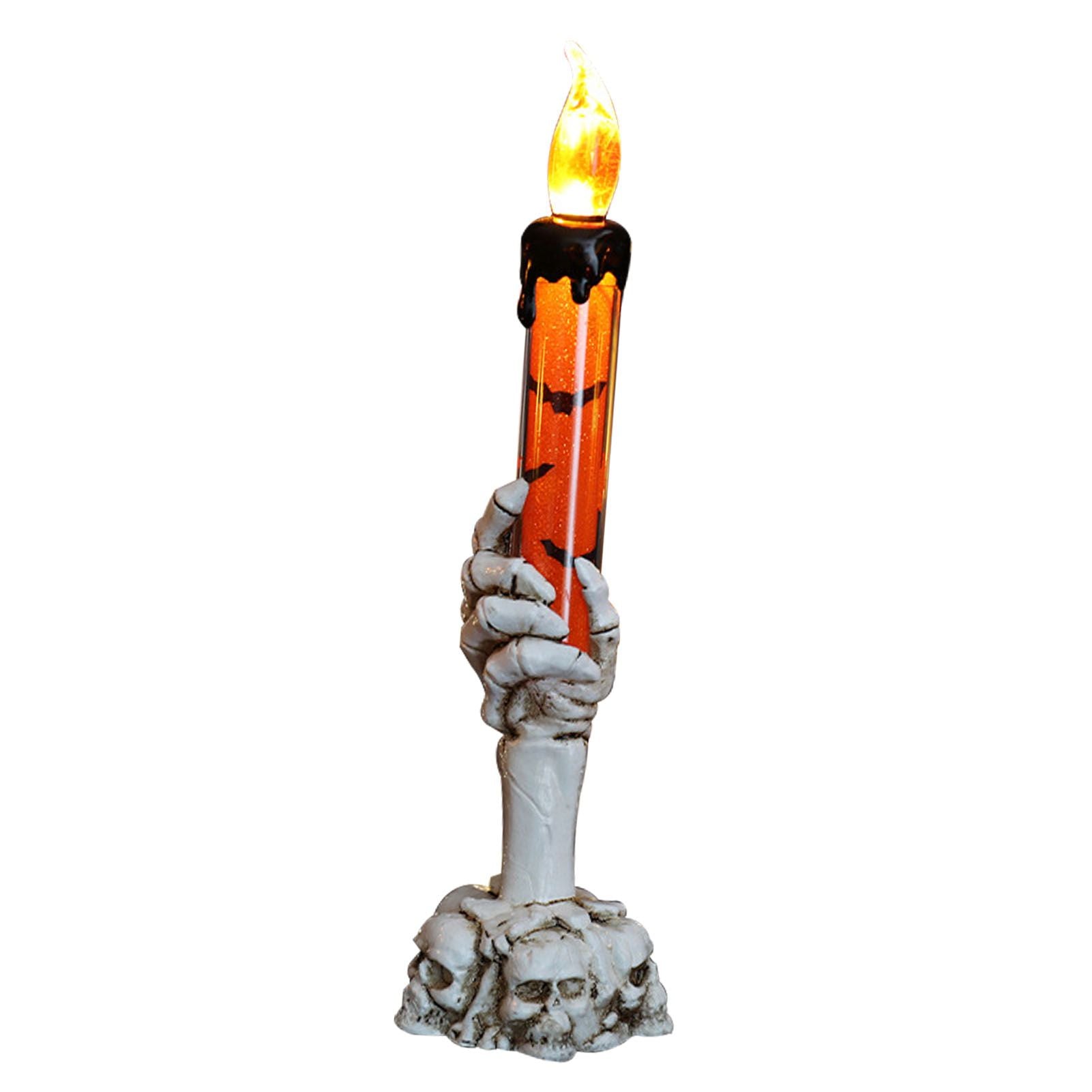 Halloween Skull Candle Holder Light Skeleton Ghost Hand Flameless Candle Lamp Party Bar Decoration Lamp Orange