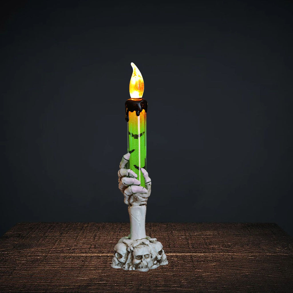 Halloween Skull Candle Holder Light Skeleton Ghost Hand Flameless Candle Lamp Party Bar Decoration Lamp Green