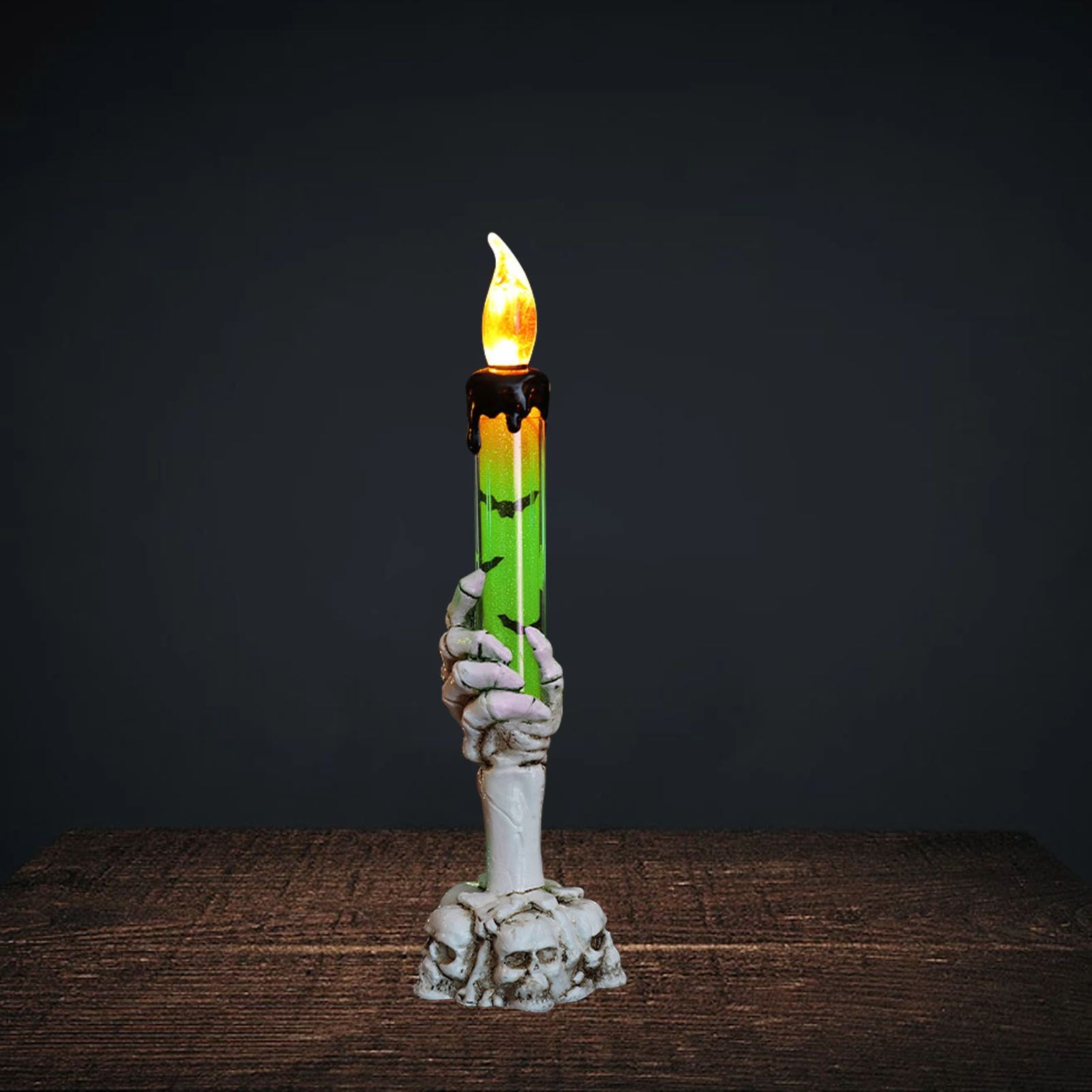 Halloween Skull Candle Holder Light Skeleton Ghost Hand Flameless Candle Lamp Party Bar Decoration Lamp Green