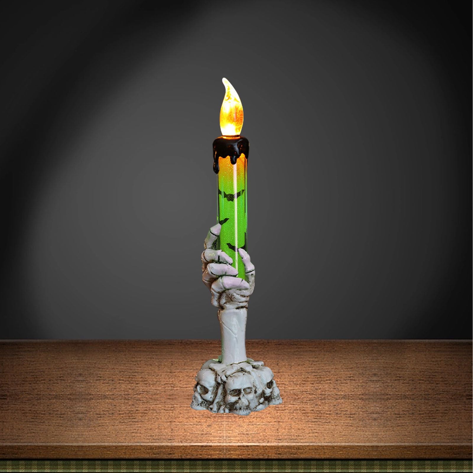Halloween Skull Candle Holder Light Skeleton Ghost Hand Flameless Candle Lamp Party Bar Decoration Lamp Green