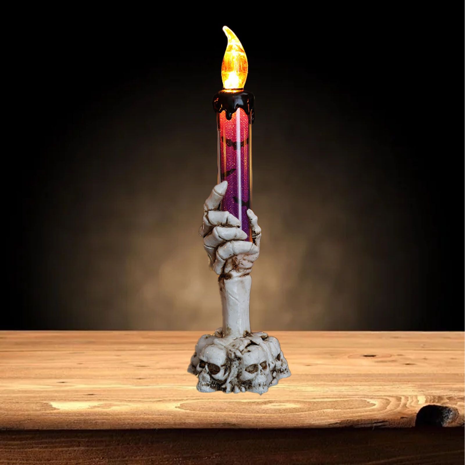 Halloween Skull Candle Holder Light Skeleton Ghost Hand Flameless Candle Lamp Party Bar Decoration Lamp Purple