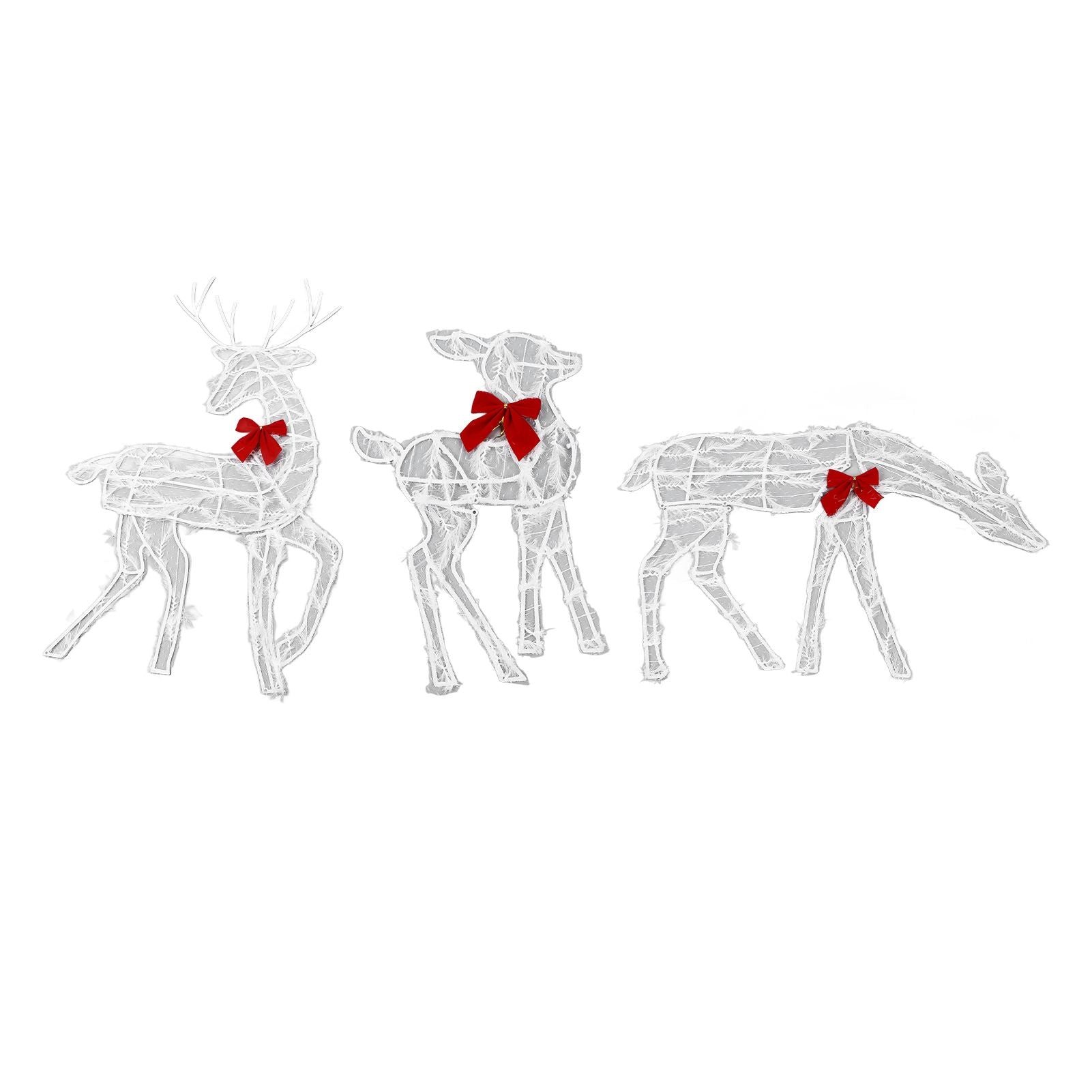 3 Piece Lighted Christmas Deer Family Set Outdoor Yard Decoration with LED Lights Red Bows Mother Child Reindeer Garden Decor