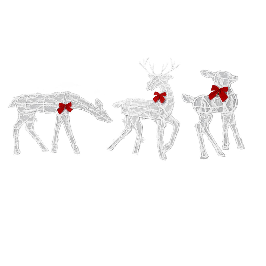 3 Piece Lighted Christmas Deer Family Set Outdoor Yard Decoration with LED Lights Red Bows Mother Child Reindeer Garden Decor