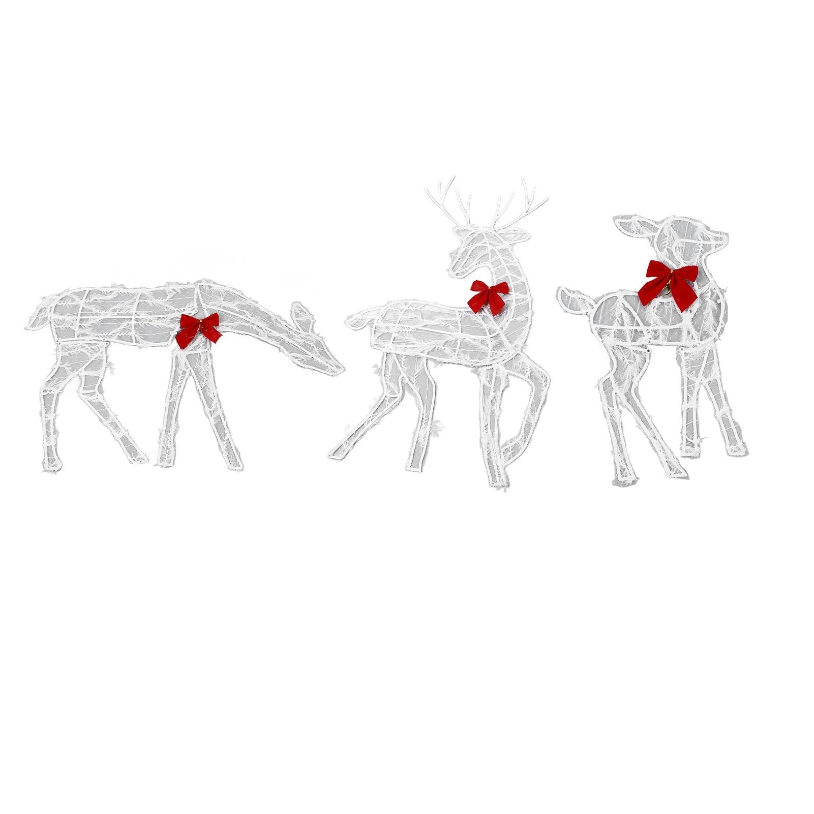 3 Piece Lighted Christmas Deer Family Set Outdoor Yard Decoration with LED Lights Red Bows Mother Child Reindeer Garden Decor