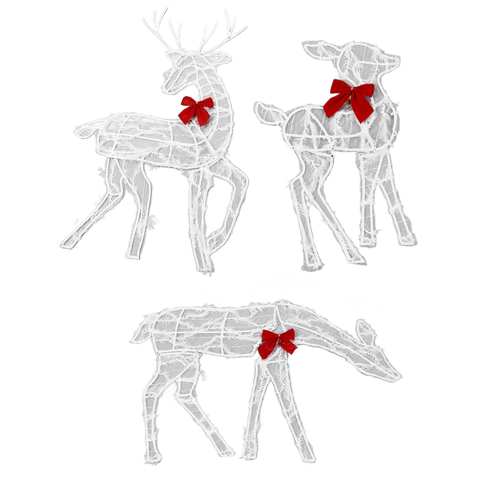 3 Piece Lighted Christmas Deer Family Set Outdoor Yard Decoration with LED Lights Red Bows Mother Child Reindeer Garden Decor