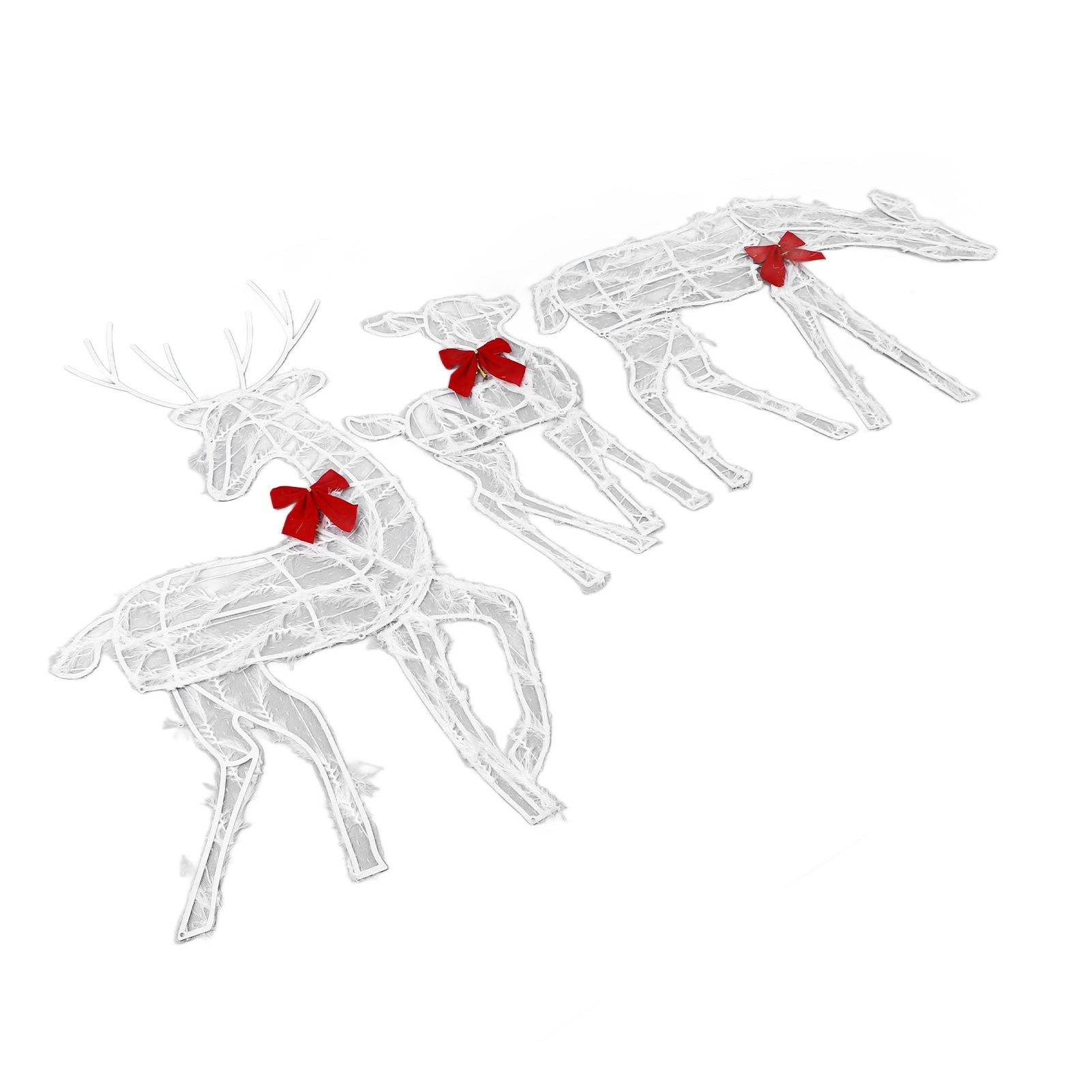 3 Piece Lighted Christmas Deer Family Set Outdoor Yard Decoration with LED Lights Red Bows Mother Child Reindeer Garden Decor