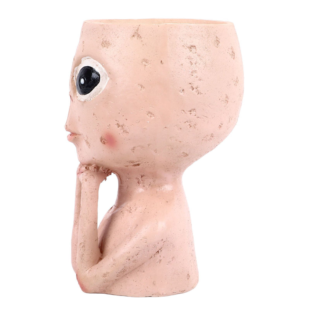 Head Planter Resin Unique Succulent Flower Pot Open Eyed Alien Face Planter Desktop Ornament with Drainage Hole for Indoor Outdoor Decoration