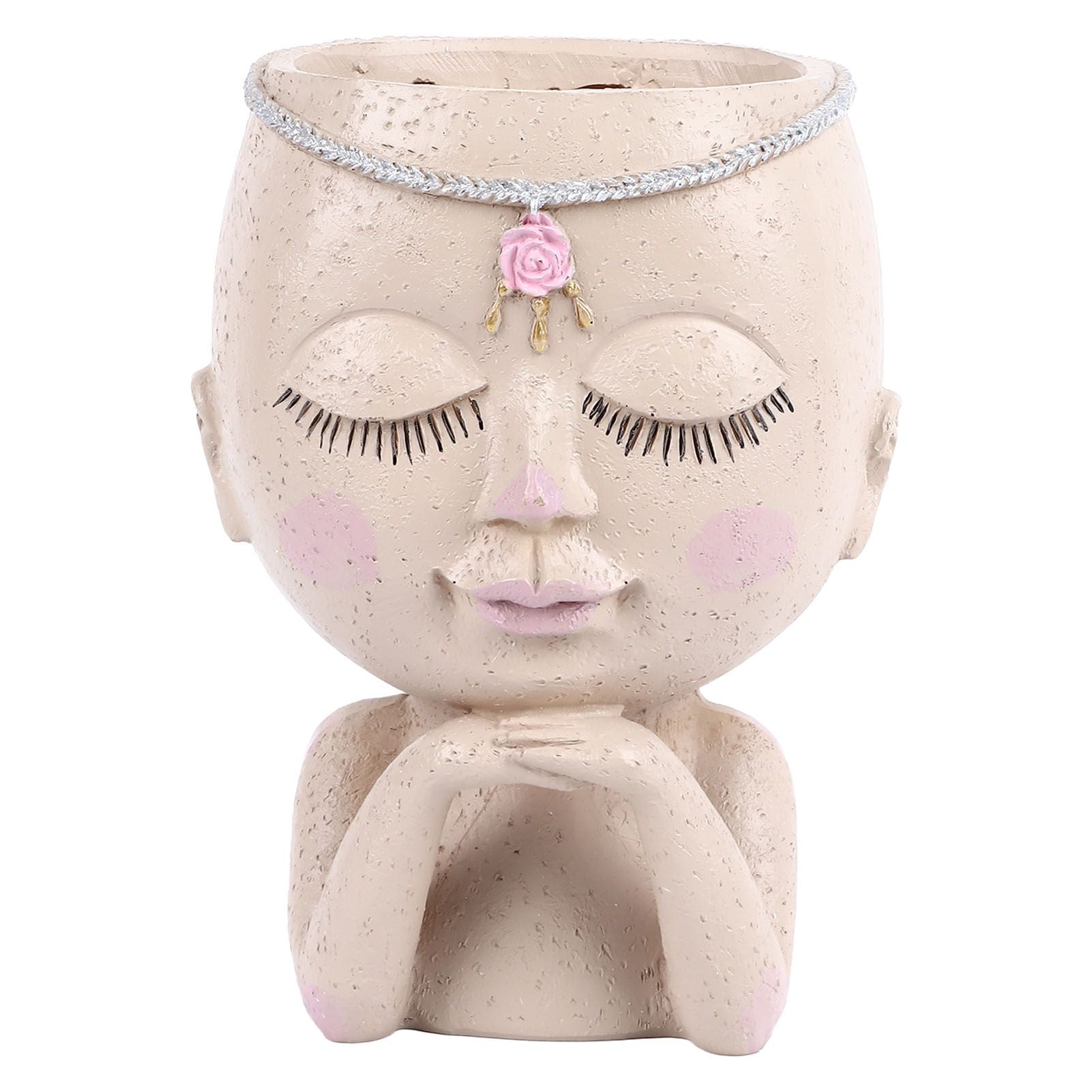 Face Flower Pot Head Planter Pot Succulent Planter Cute Resin Cactus Planter with Closed Eyes Indoor Outdoor Use