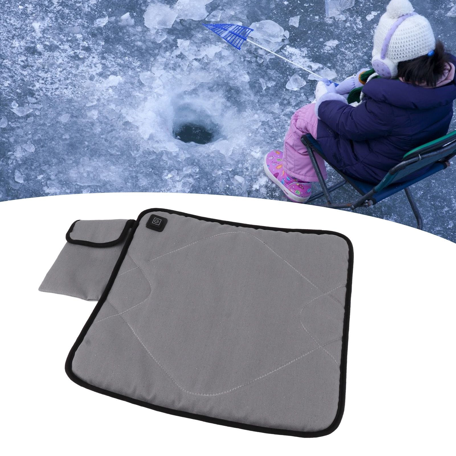 Portable Heated Seat Cushion USB Heated Seat Cushion Adjustable Temperature Heated Chair Cushion for Fishing Camping Light Gray