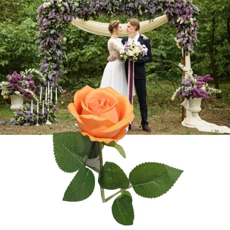 Simulated Silk Flowers Roses Home Living Room Simulation Flowers Decorative Ornaments Artificial Single Silk Flowers Roses Orange