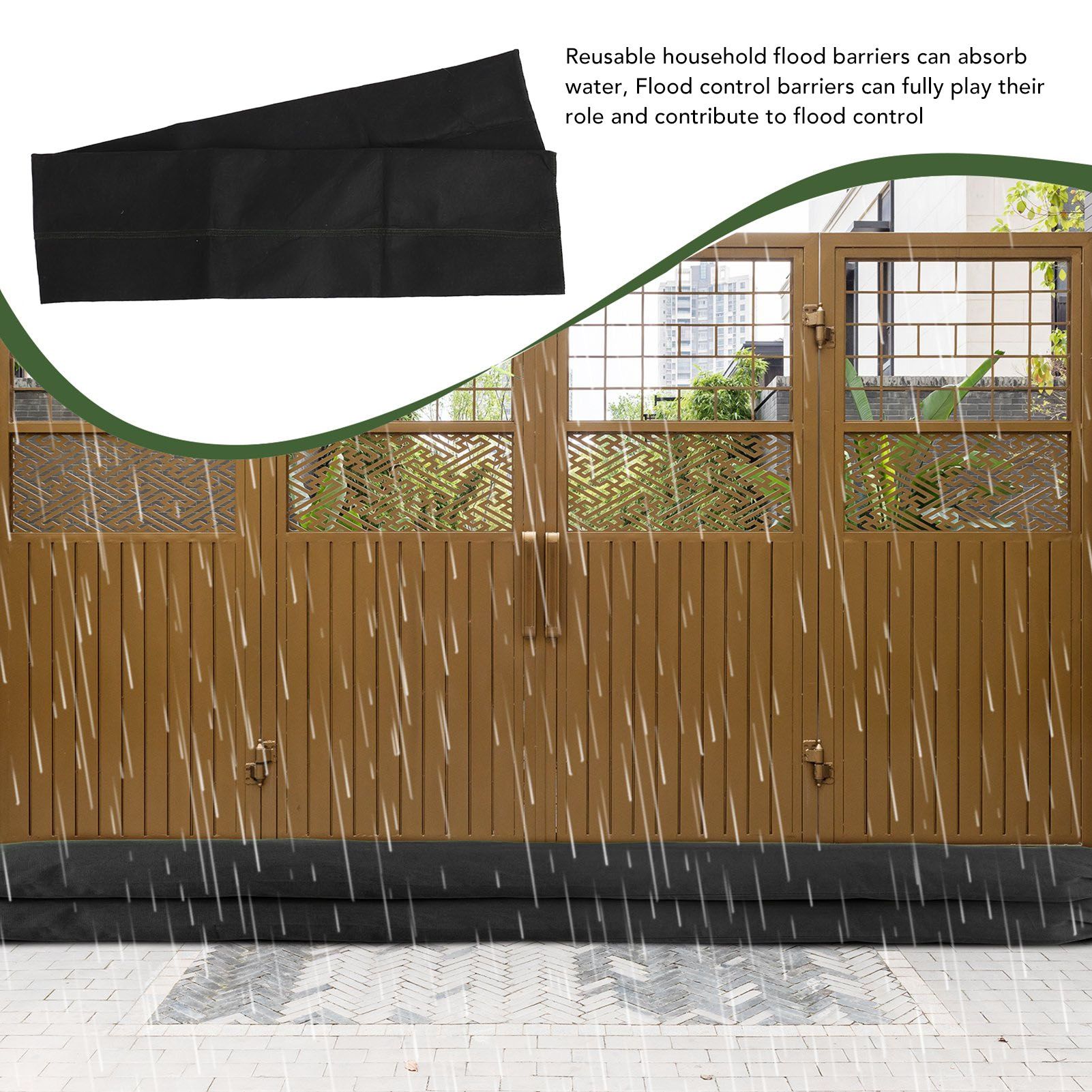 2Pcs 5ft Water Activated Flood Barriers Non Woven Absorbent Resin Double Layer Floor Prevention Bags for Home Door Garage Basement 20x150