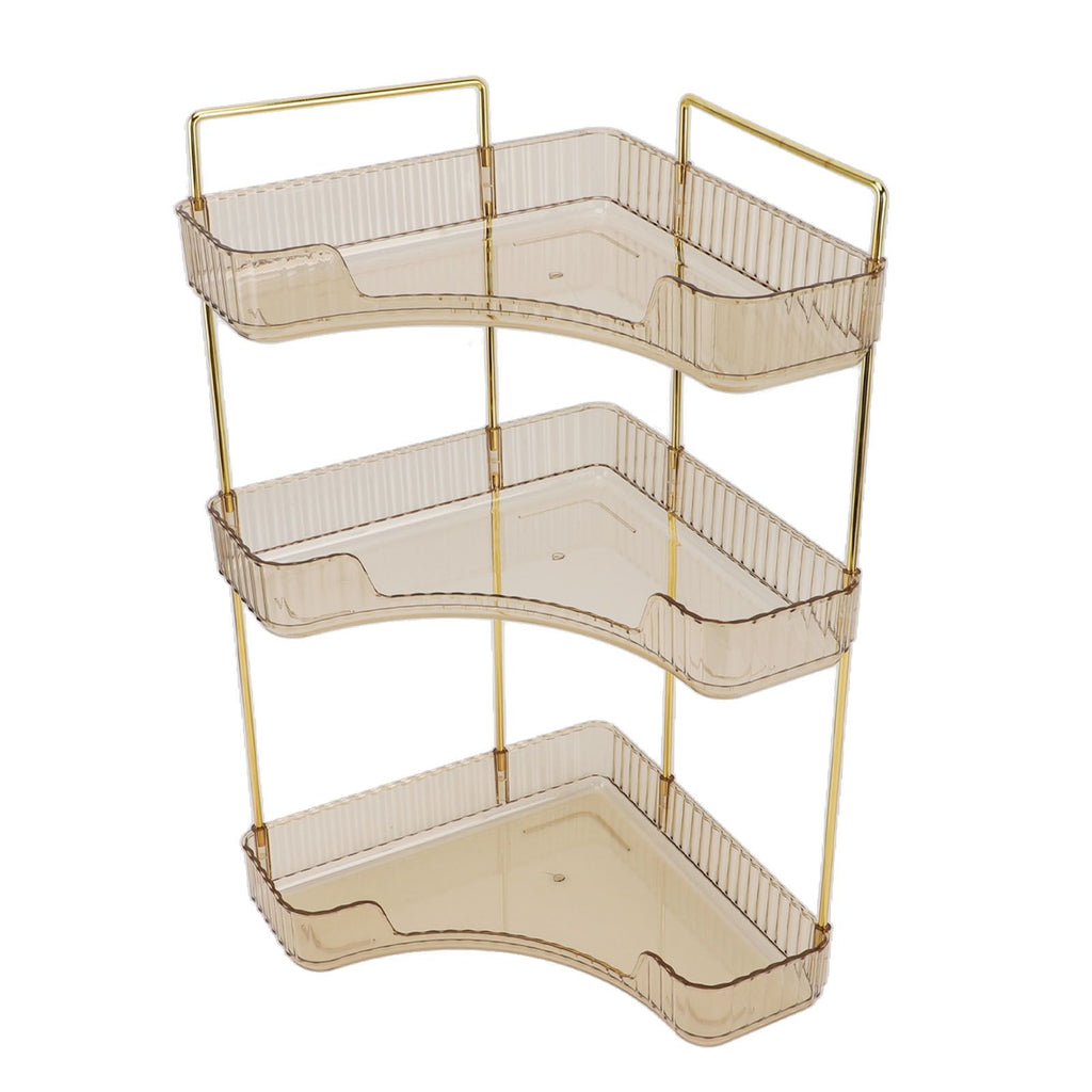 3 Tier Makeup Shelf Organizer Easy Access Aesthetic Corner Bathroom Countertop Organizer for Cosmetics Skincare Amber