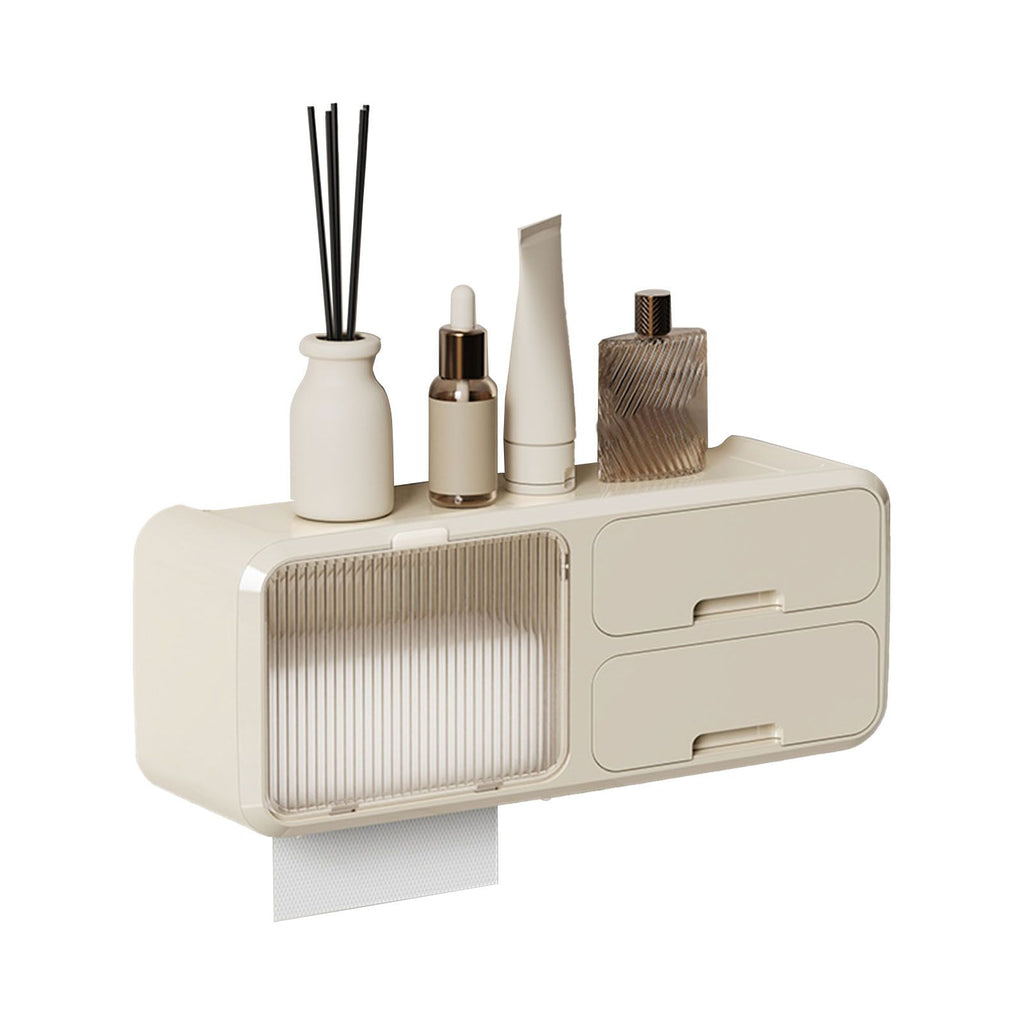 Drill Free Bathroom Tissue Storage Box Waterproof Bathroom Toilet Paper Holder Wall Mounted Toilet Paper Organizer Beige