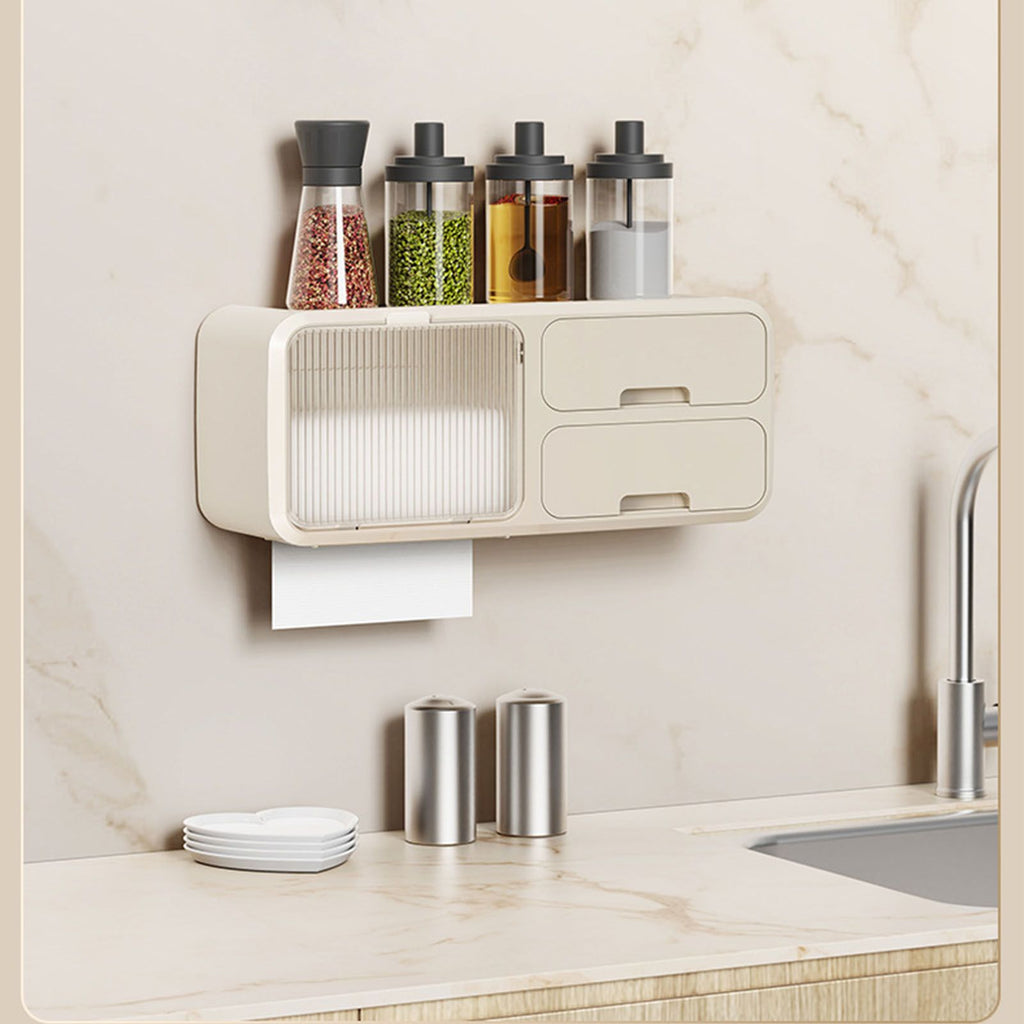 Drill Free Bathroom Tissue Storage Box Waterproof Bathroom Toilet Paper Holder Wall Mounted Toilet Paper Organizer Beige