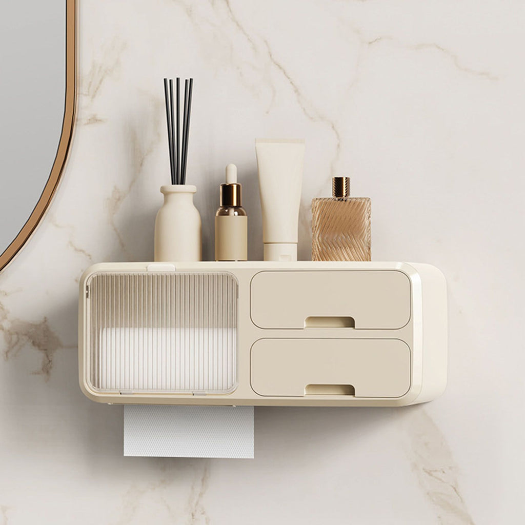 Drill Free Bathroom Tissue Storage Box Waterproof Bathroom Toilet Paper Holder Wall Mounted Toilet Paper Organizer Beige