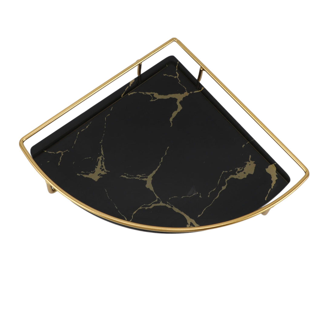 Bathroom Storage Tray Light Luxury Decorative Golden Texture Triangle Bathroom Organiser Tray for Soap Towel Paper Napkins Jewellery Makeup Black