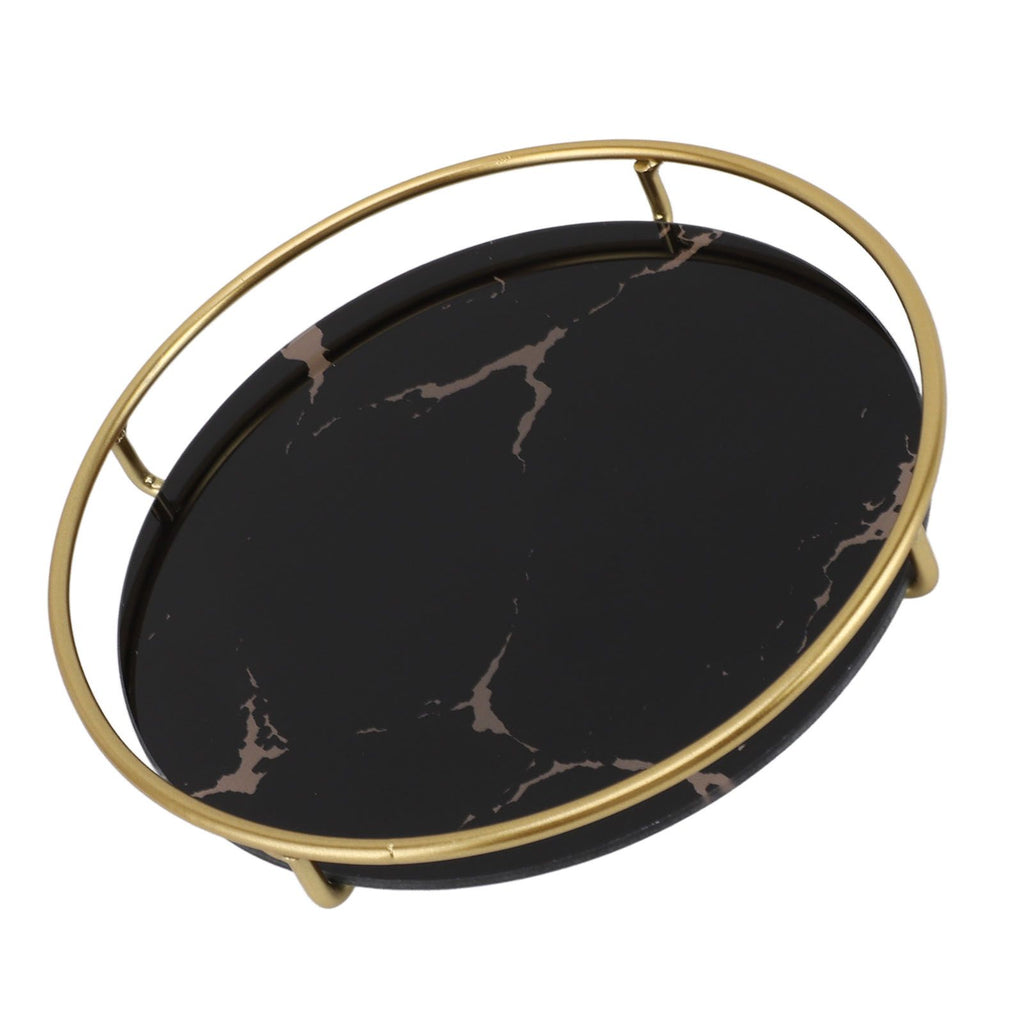 Bathroom Tray Skid Resistant Bathroom Vanity Tray Stylish Elegant Countertop Organizer Tray for Cosmetics Jewelry Black Round